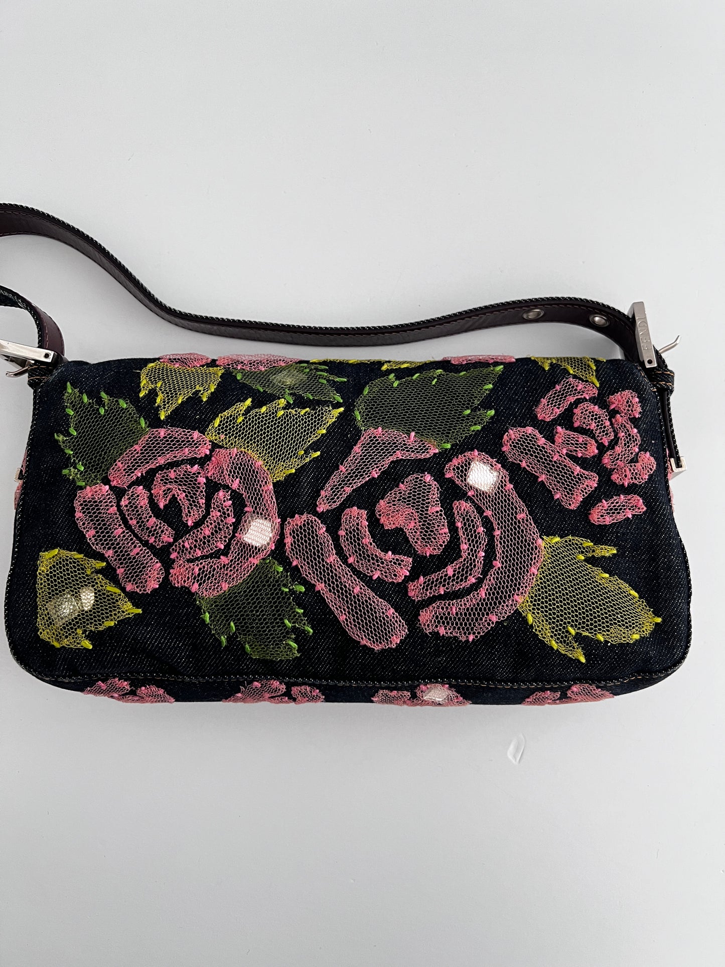 Fendi rose denim baguette
