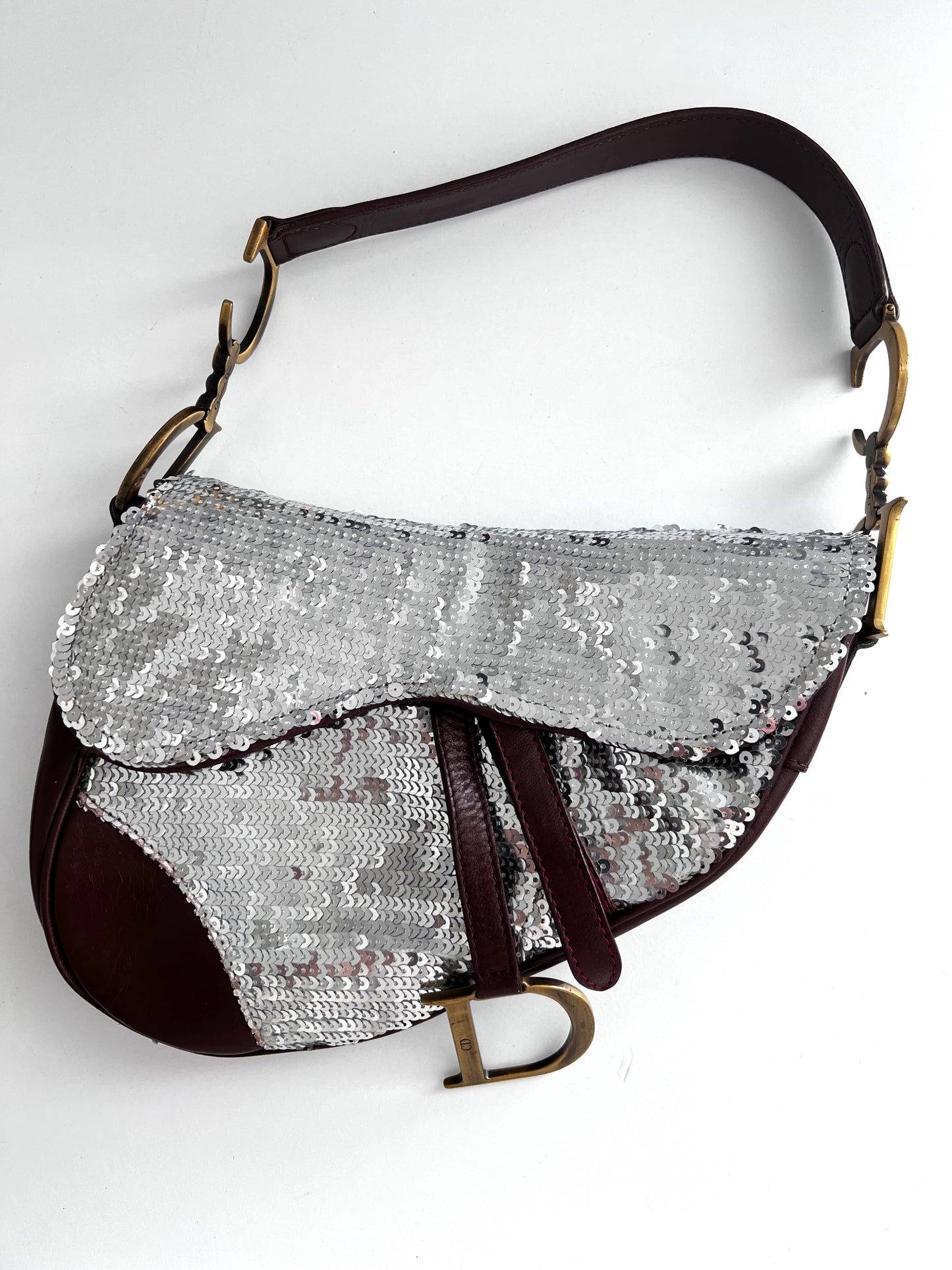 Vintage Dior silver sequin leather saddle bag