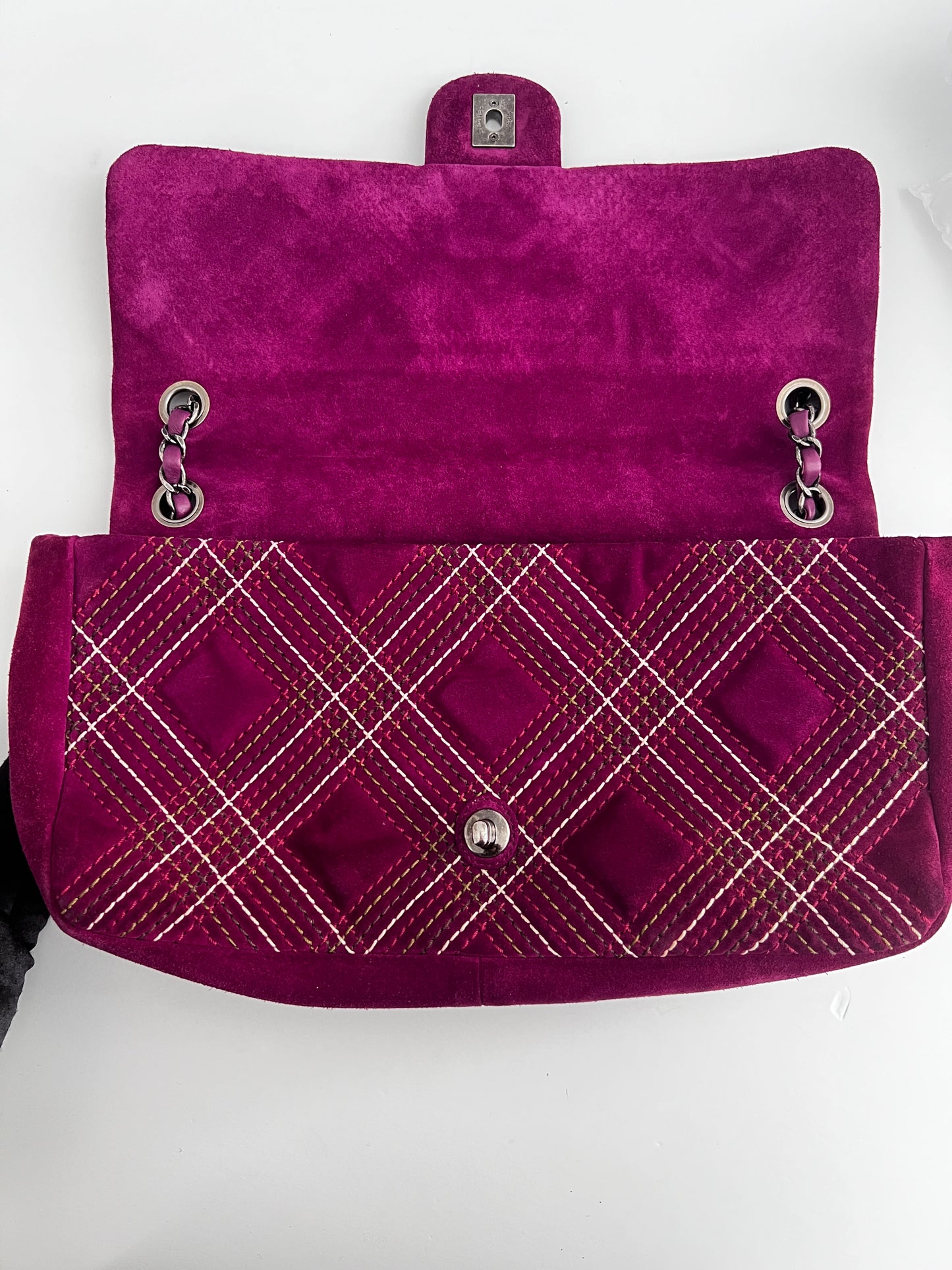 Chanel burgundy suede quilted flap bag