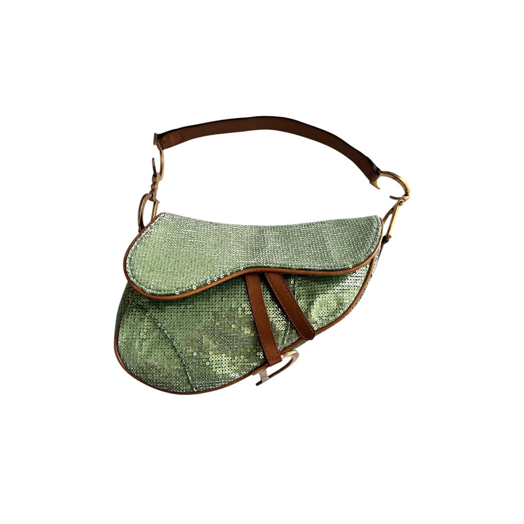 Dior green sequin saddle bag