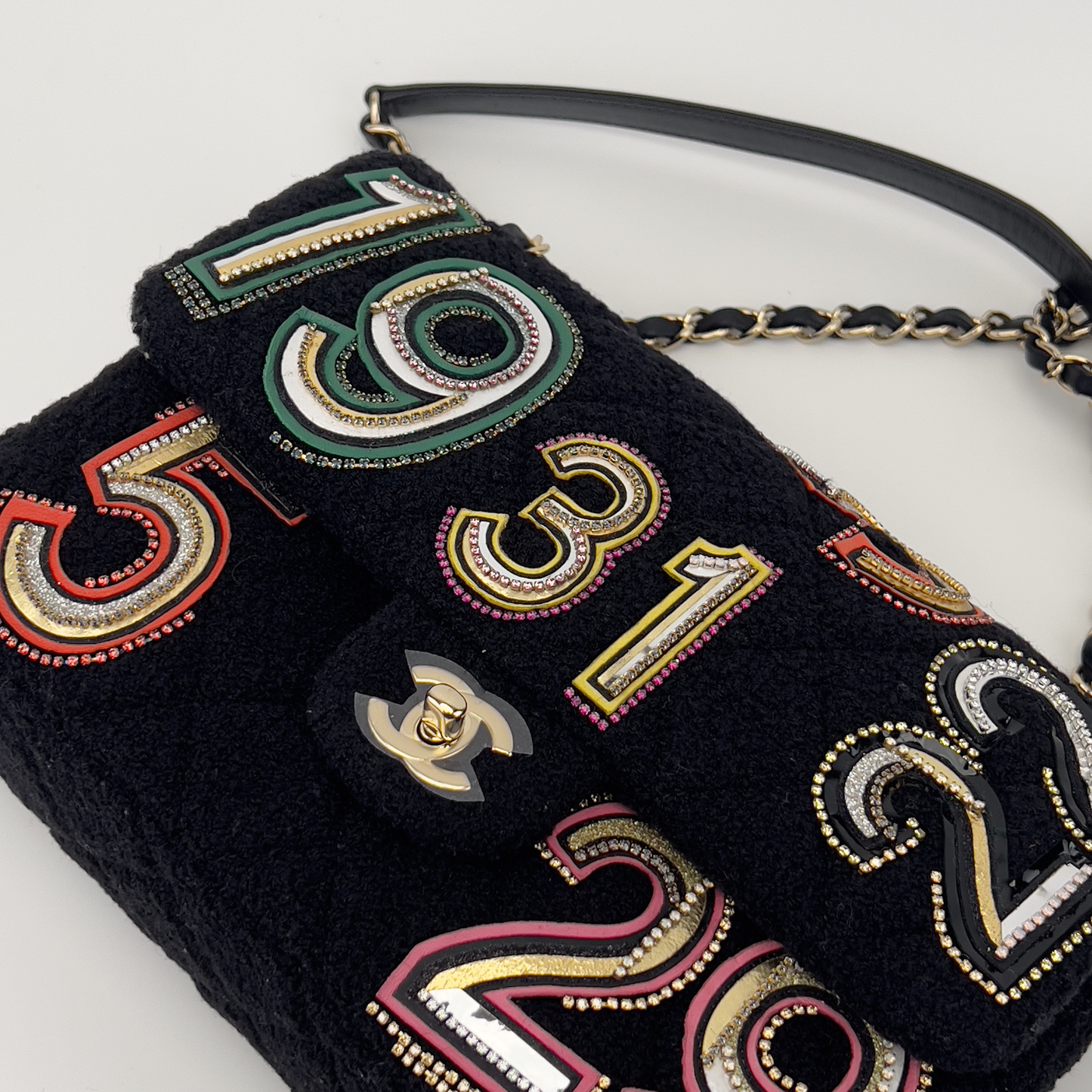 Chanel embroidered nunber tweed double flap bag