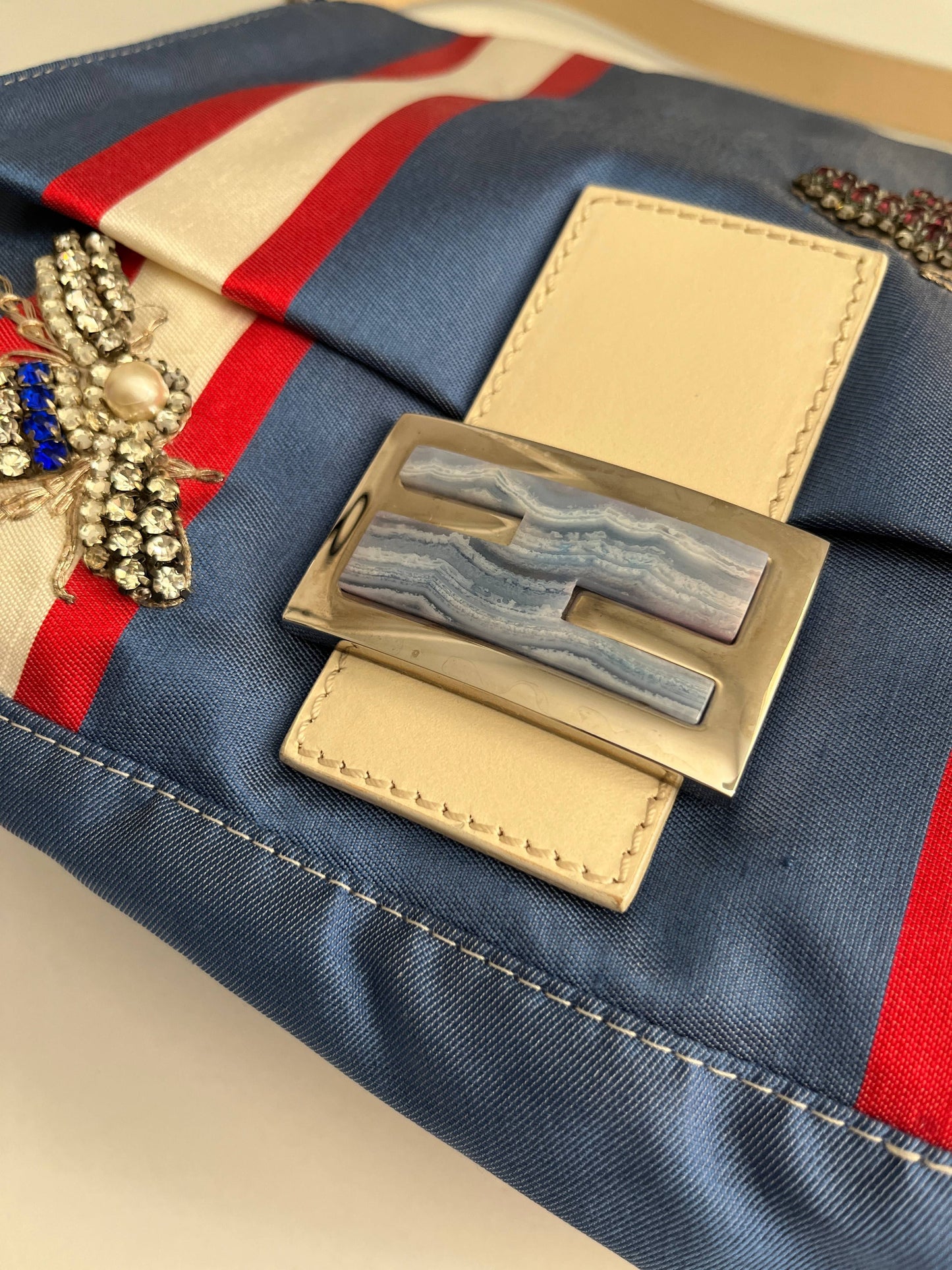 Vintage Fendi baguette Mamma insect stripes multicolor shoulder bag