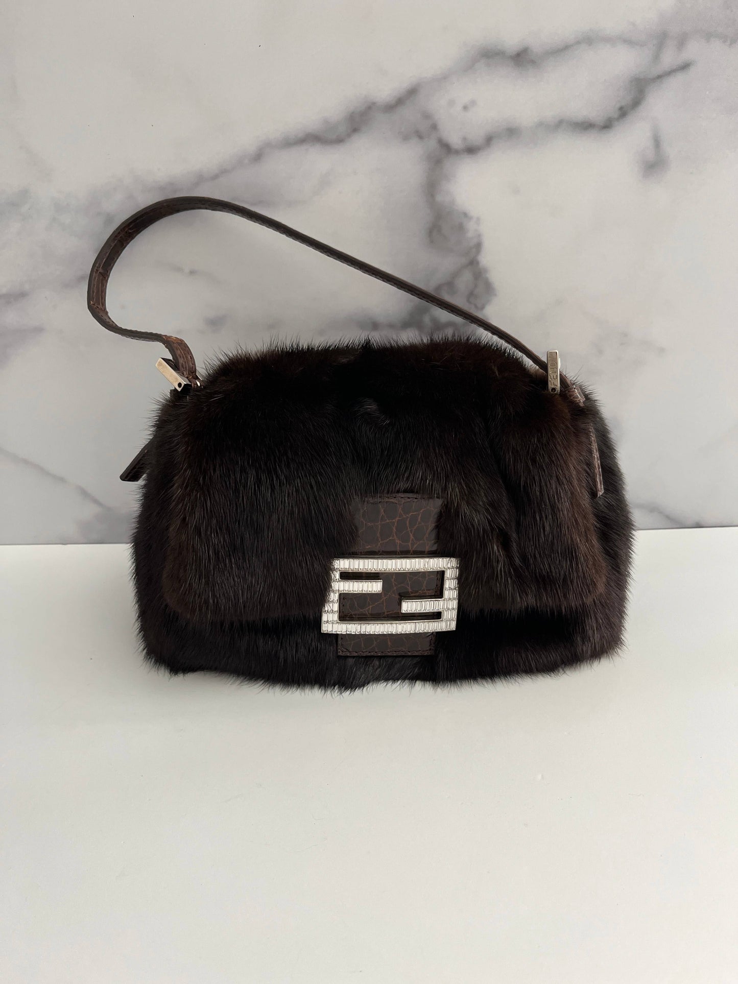 vintage Fendi Baguette mini mamma mink fur shoulder bag