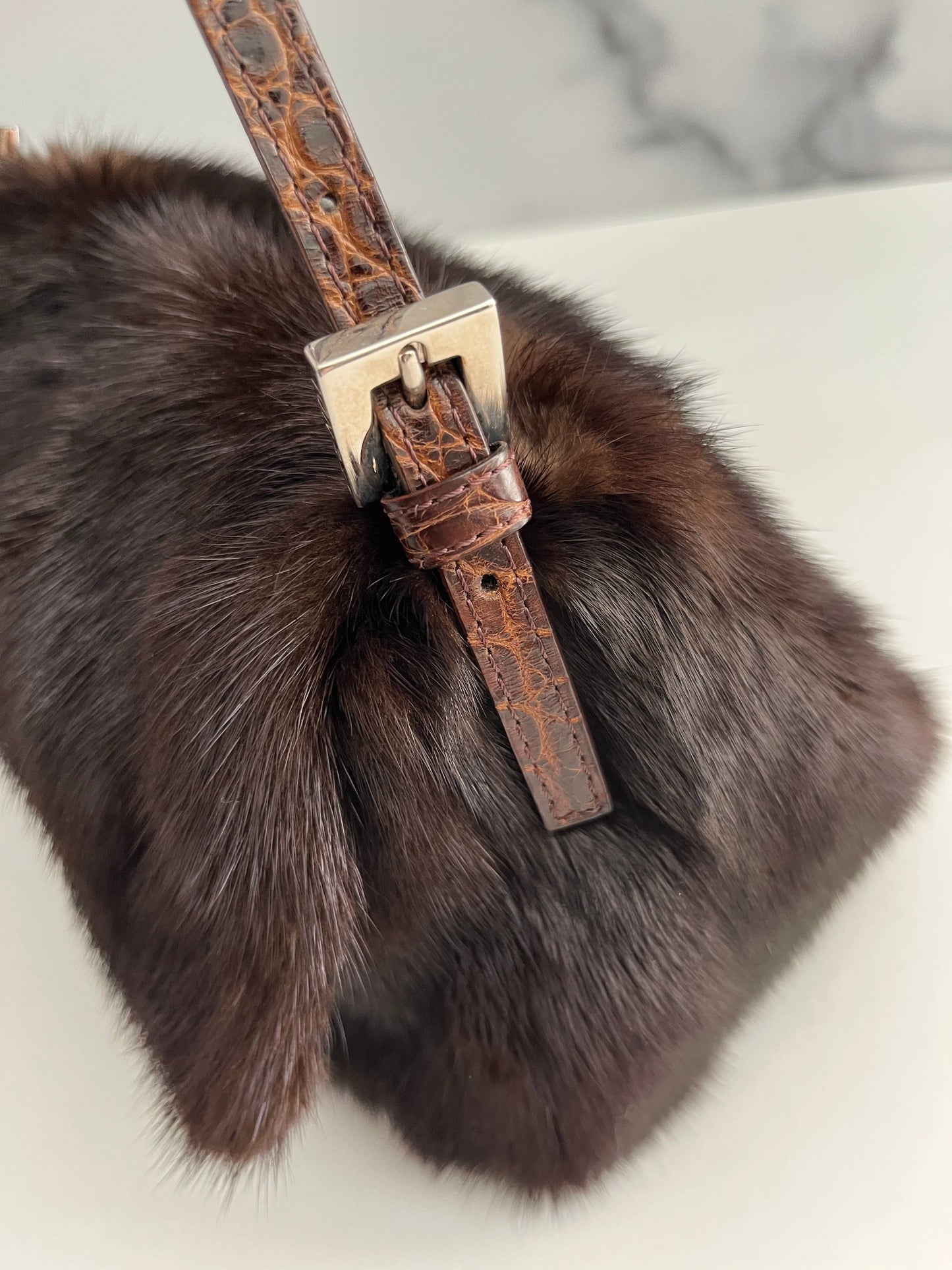 vintage Fendi Baguette mini mamma mink fur shoulder bag
