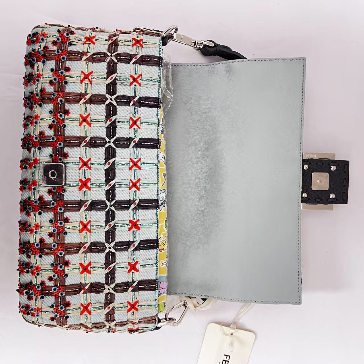 Fendi Baguette new style multicolor embroidered silver hardware shoulder bag