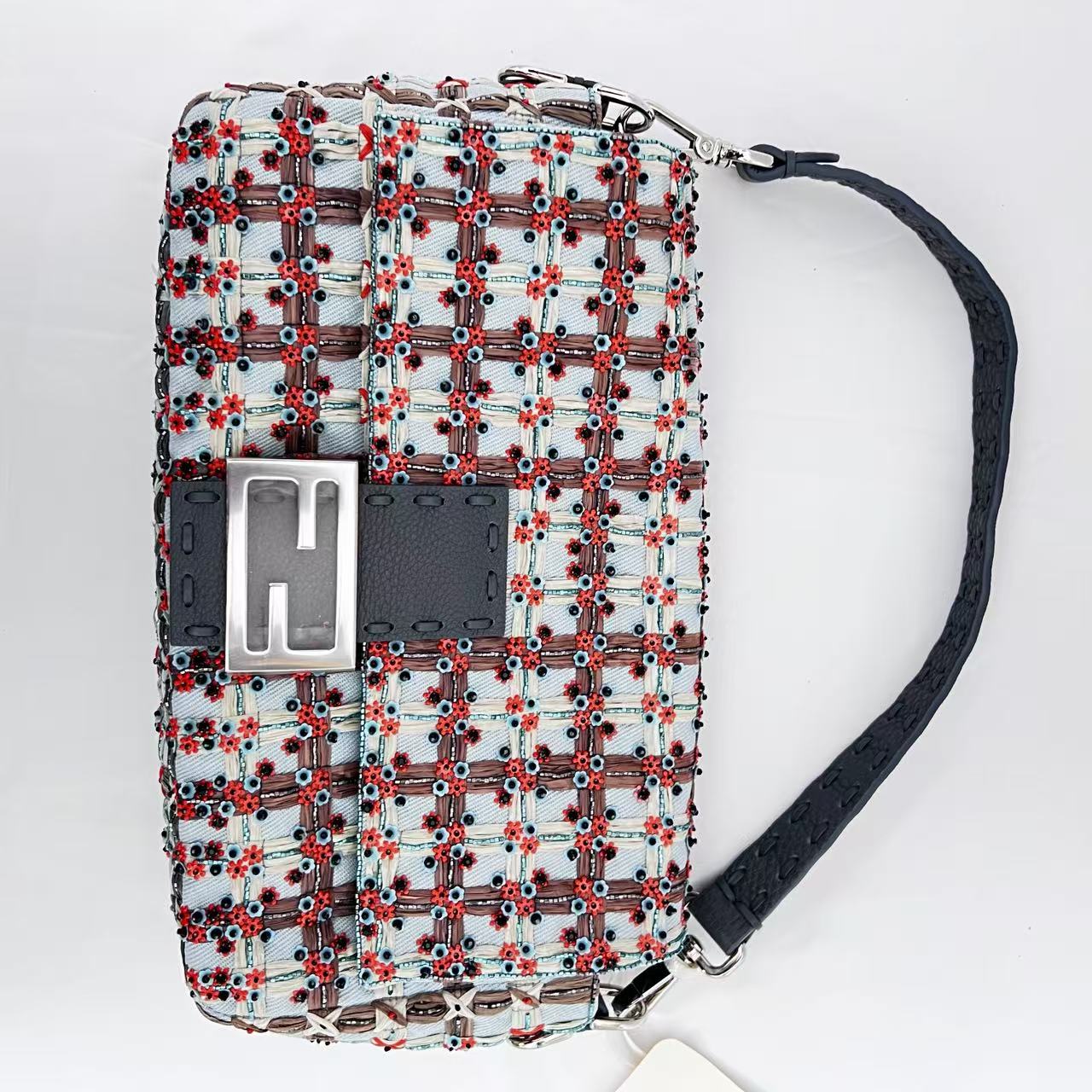 Fendi Baguette new style multicolor embroidered silver hardware shoulder bag