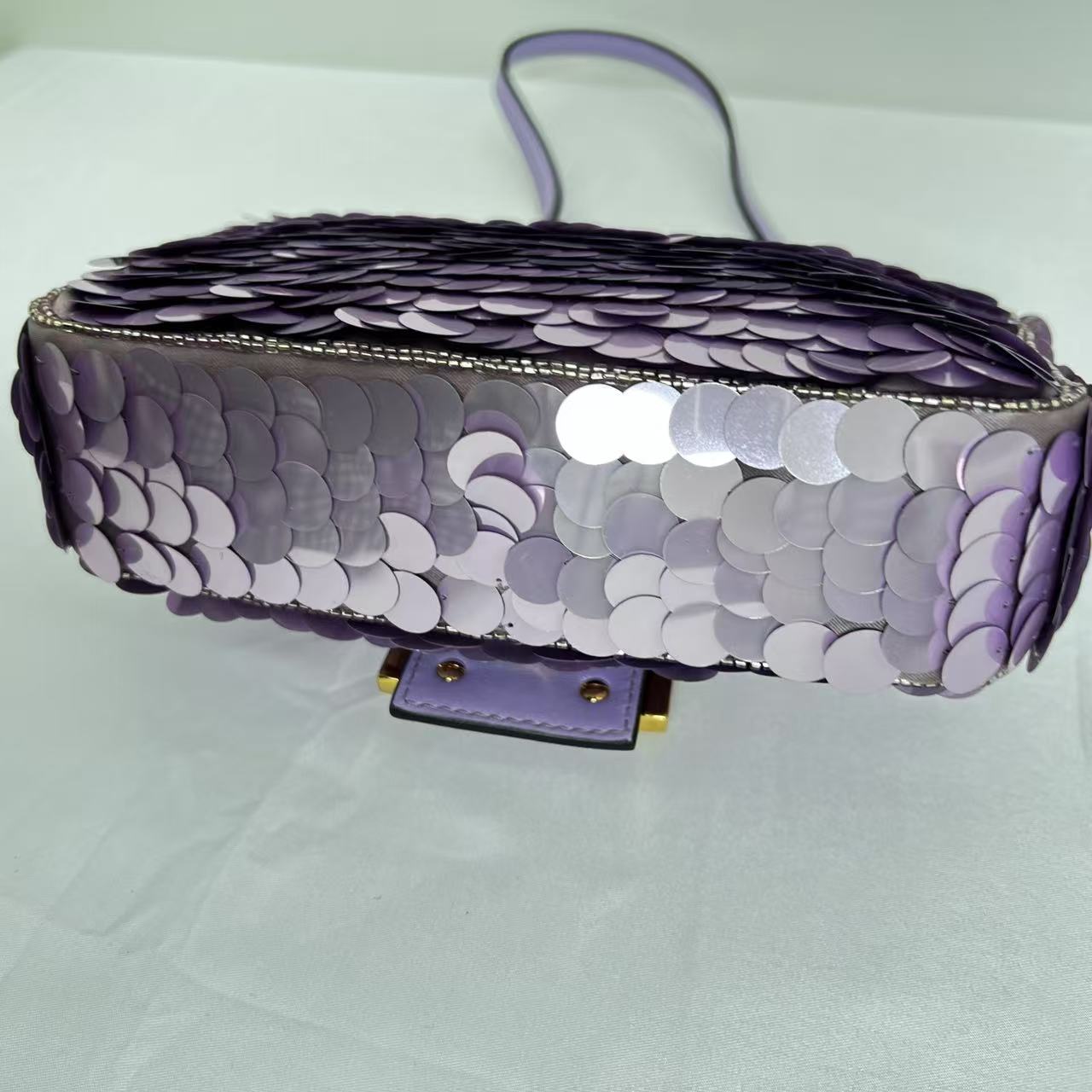 Fendi baguette mini purple sequin gold hardware shoulder bag