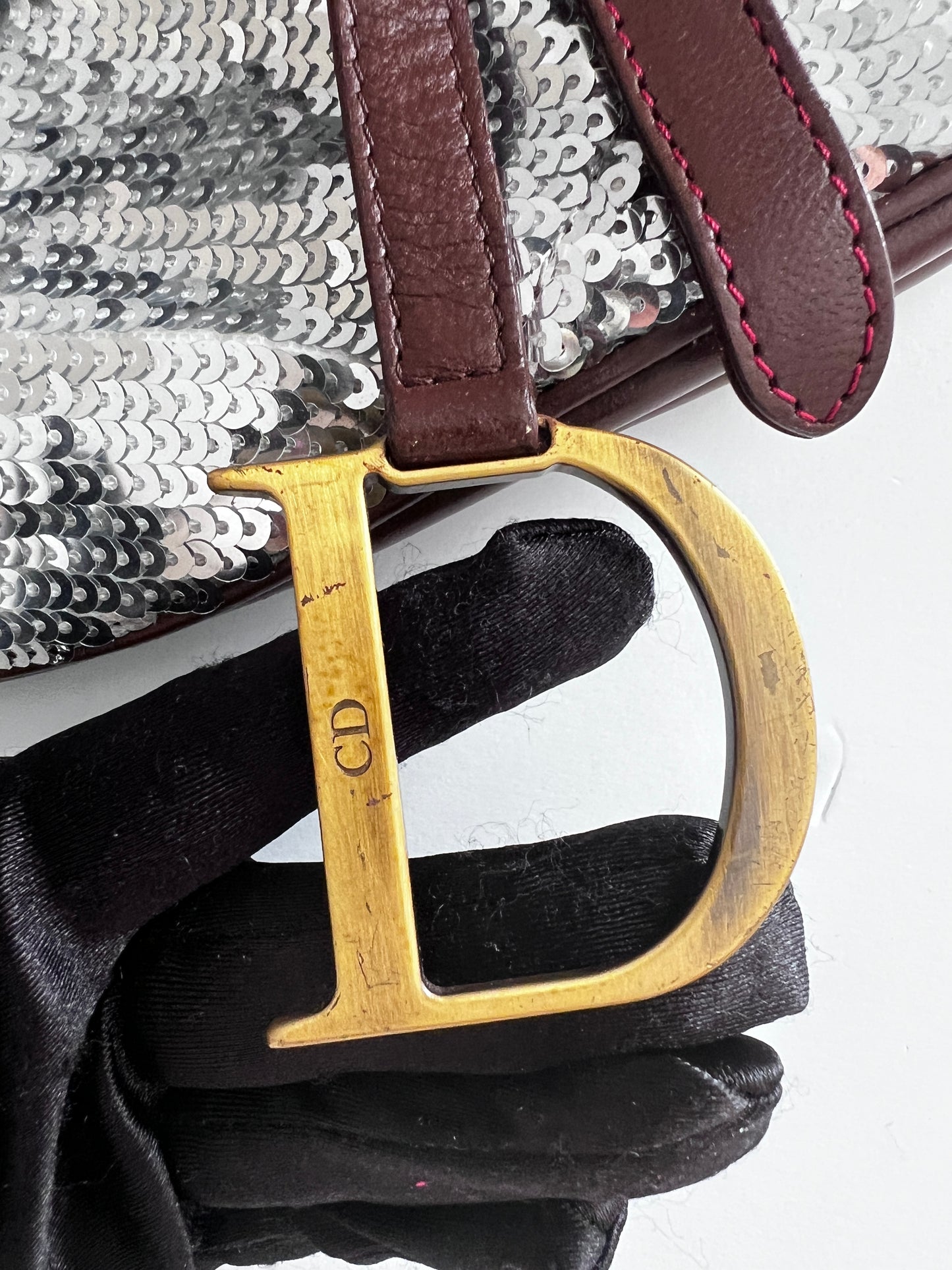 Vintage Dior silver sequin leather saddle bag
