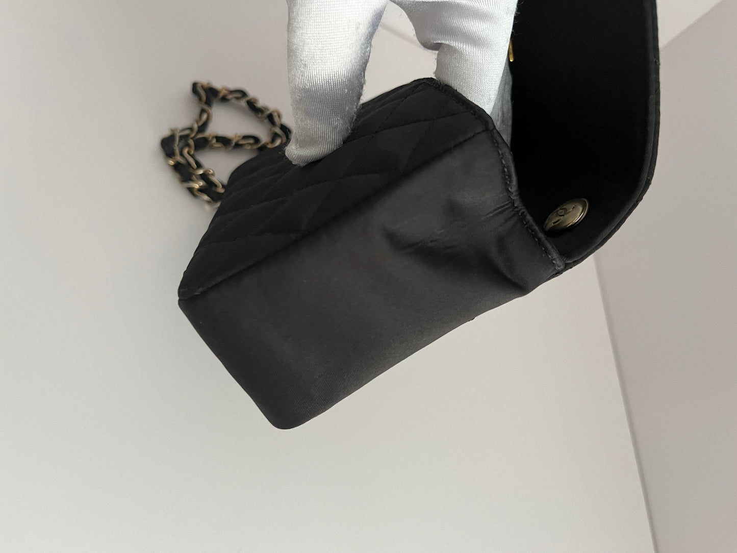 Chanel classic flap mini black satin gold hardware shoulder bag