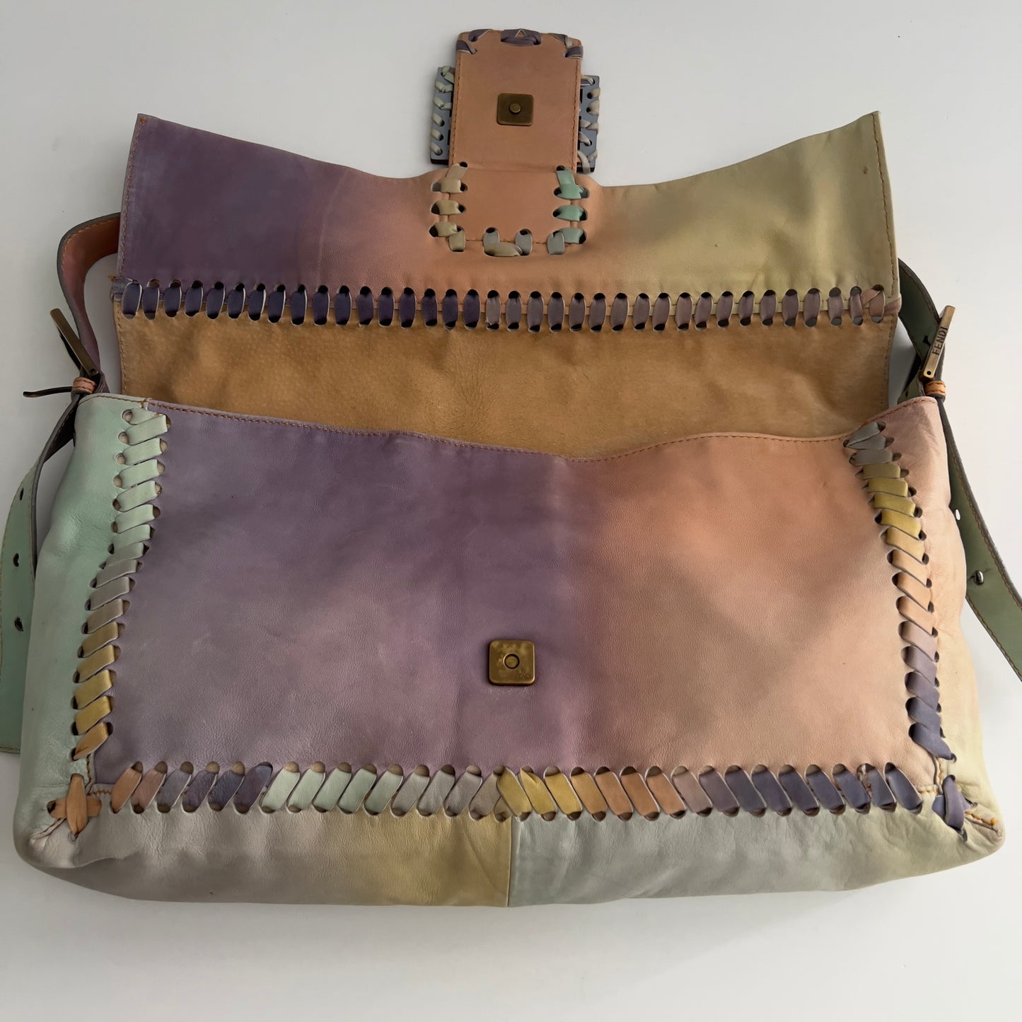 Vintage Fendi XXL Pastel Rainbow Whipstitch Baguette-B