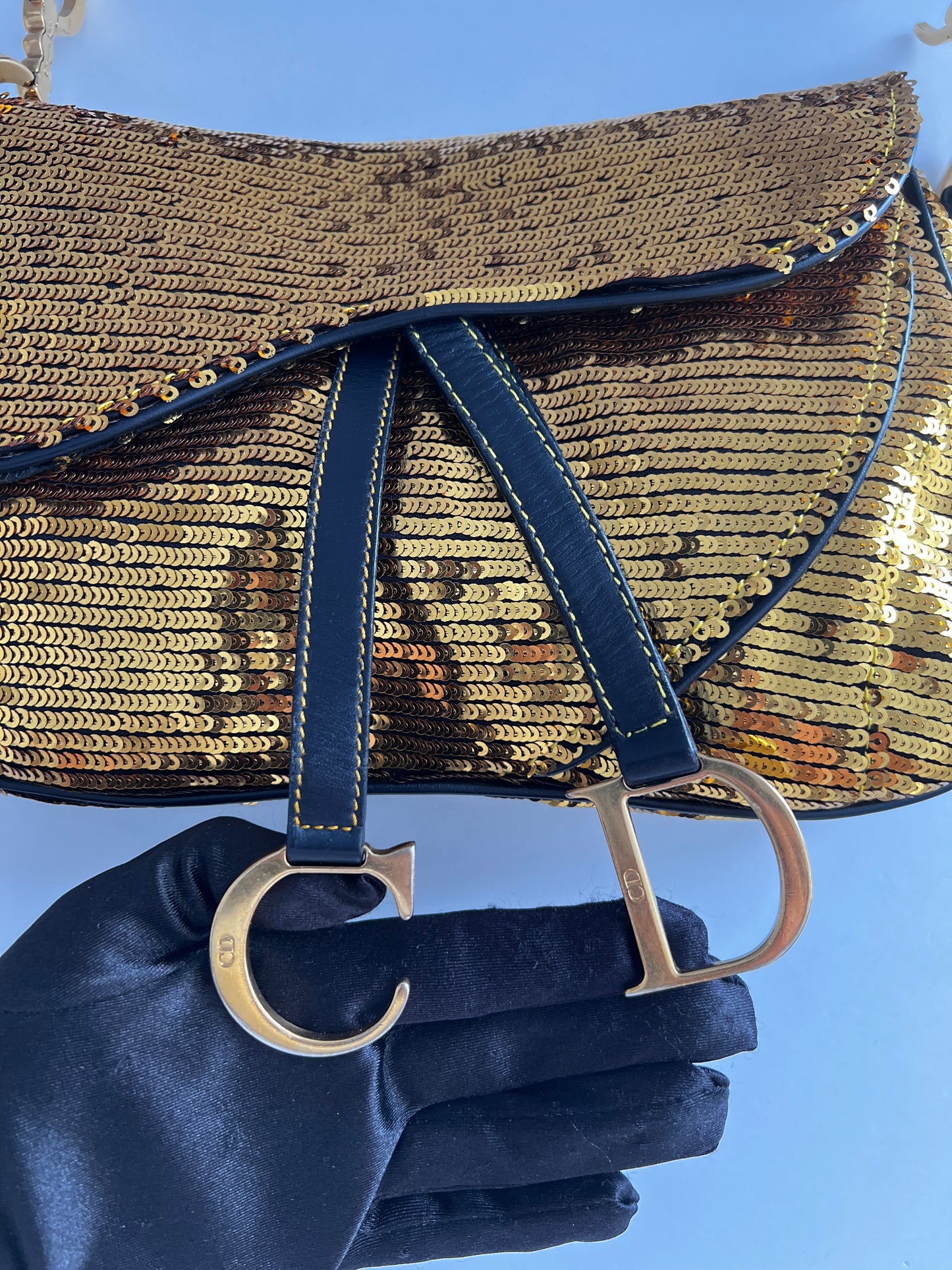 Vintage Dior gold sequin double saddle bag