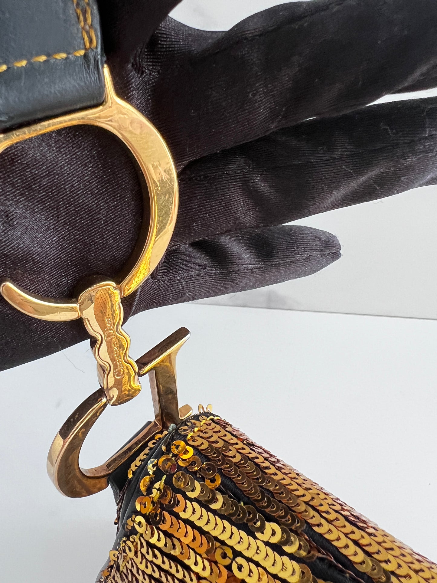 Vintage Dior gold sequin double saddle bag