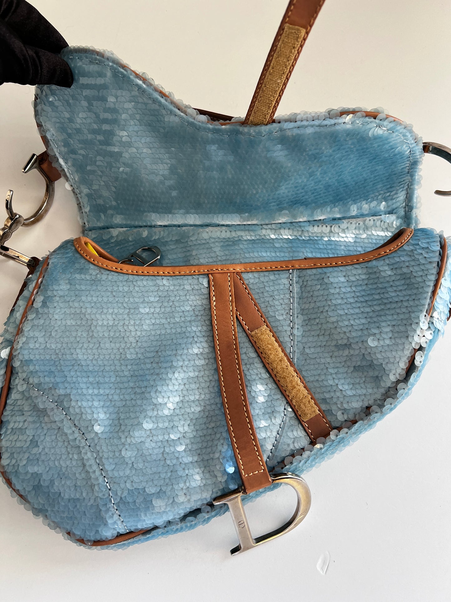 Vintage Dior baby blue sequin saddle bag