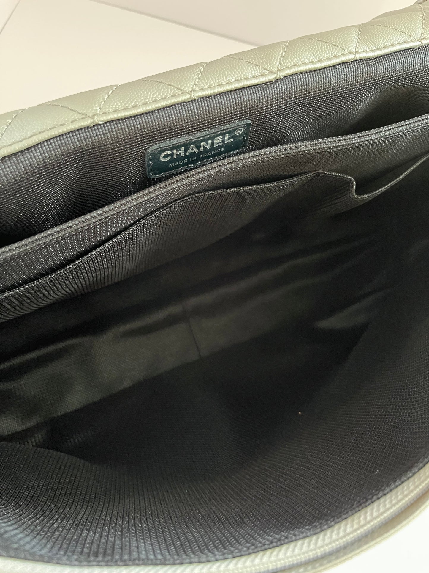 Chanel silver XXL size flap bag