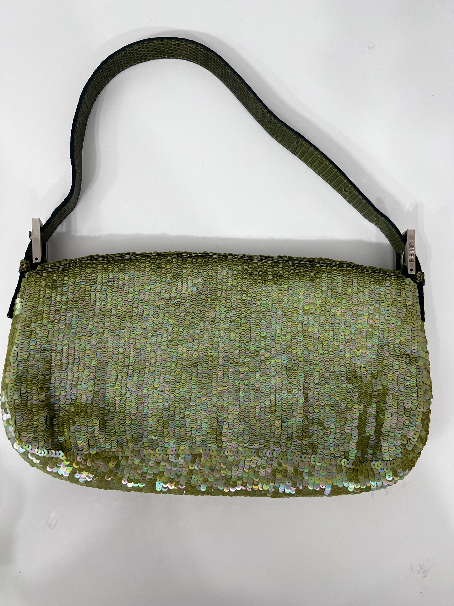 Fendi green sequin lizard trimmed Baguette