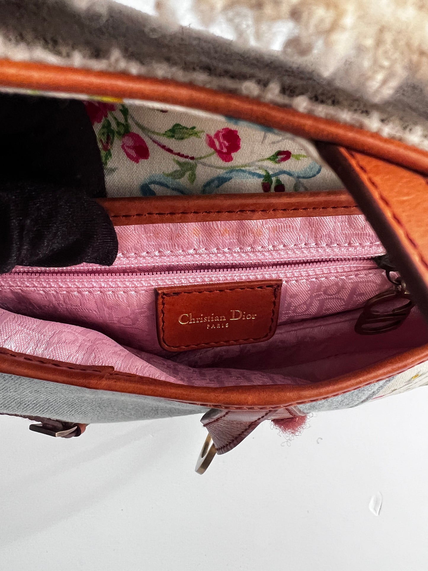 Vintage Dior denim & shearling saddle bag