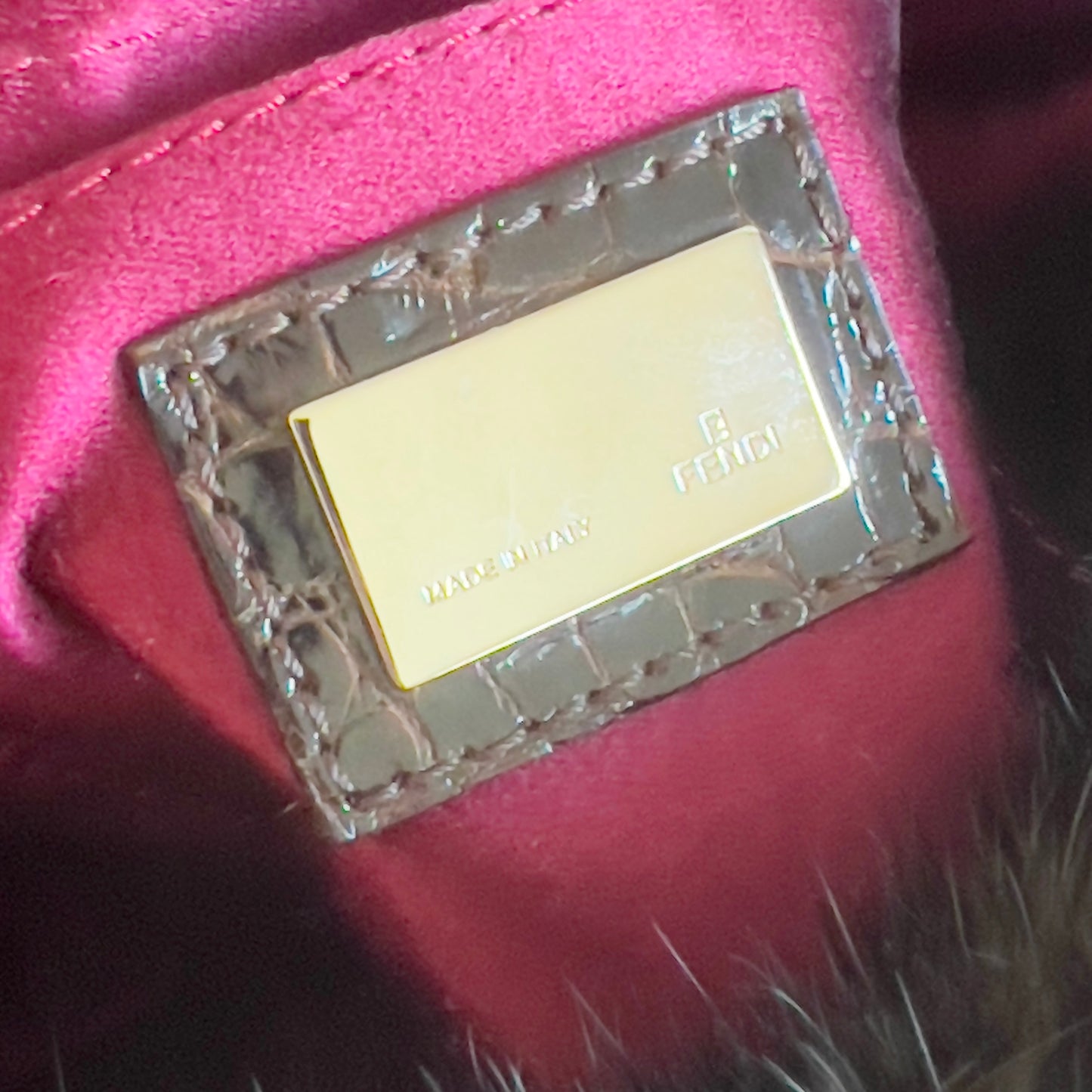 Vintage Fendi Mink Fur Croc. Mini Mamma Baguette