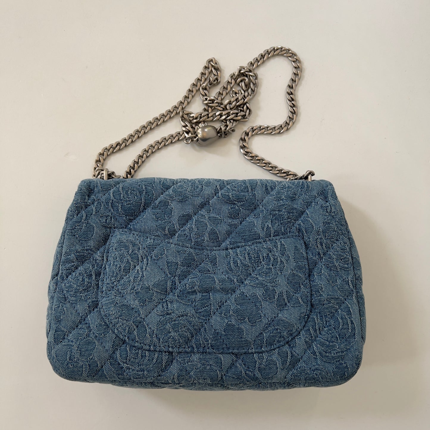 Chanel Denim Quilted Medium Camellia Sweetheart Flap Blue