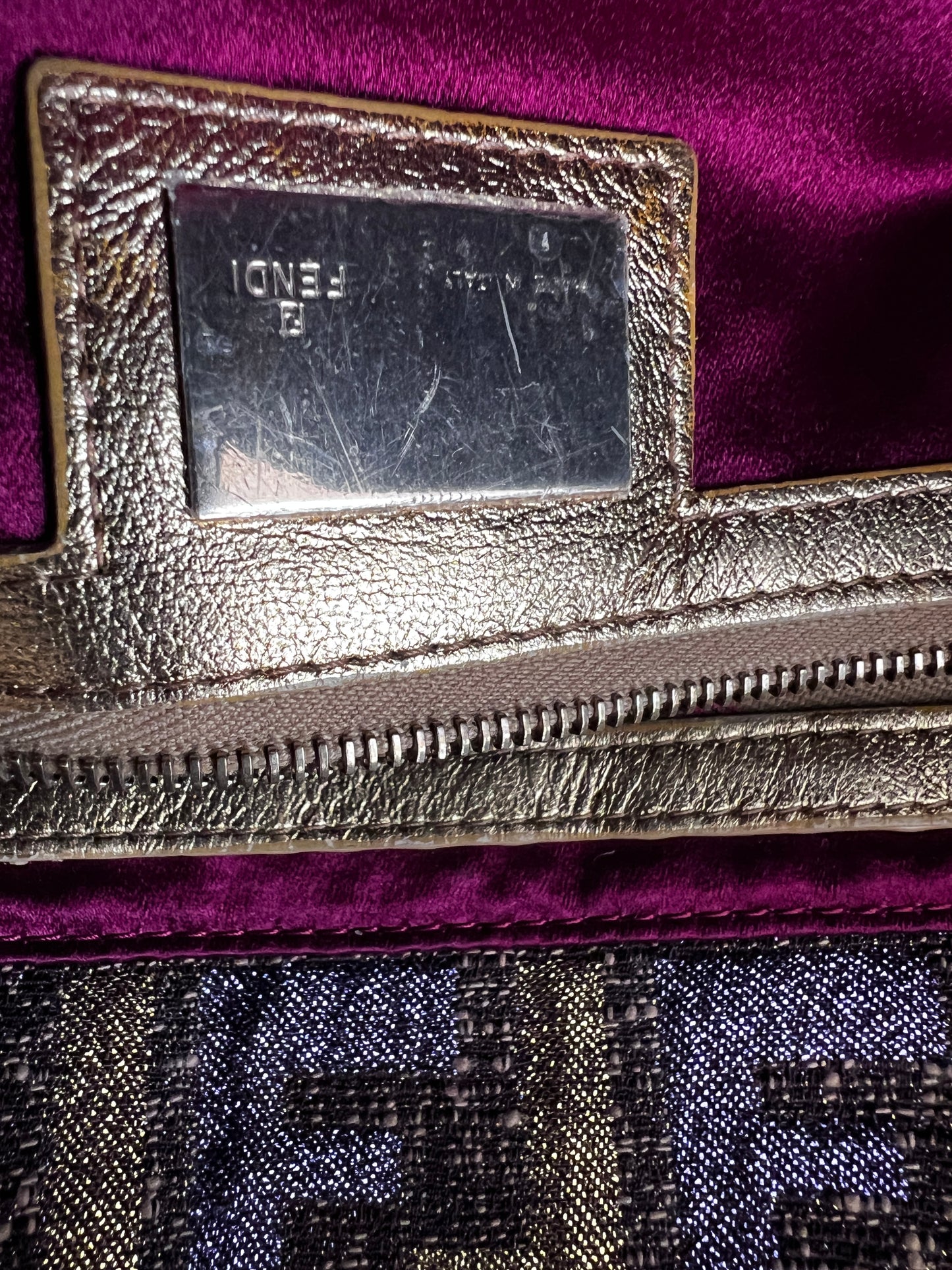 Fendi metallic zucca baguette