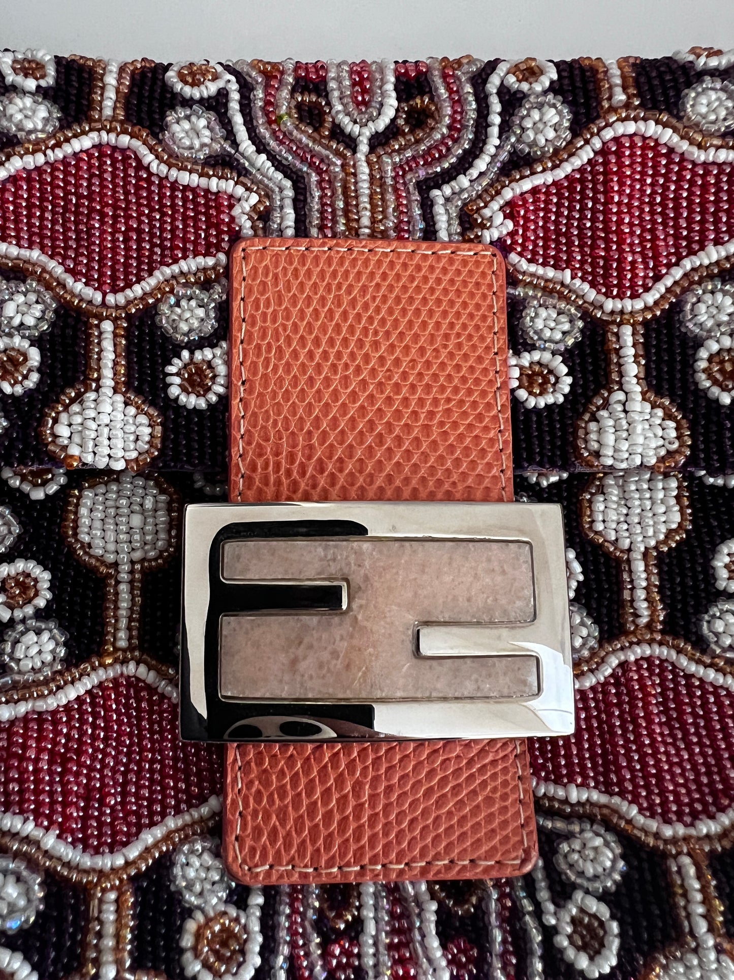 Fendi orange beaded embroidered baguette