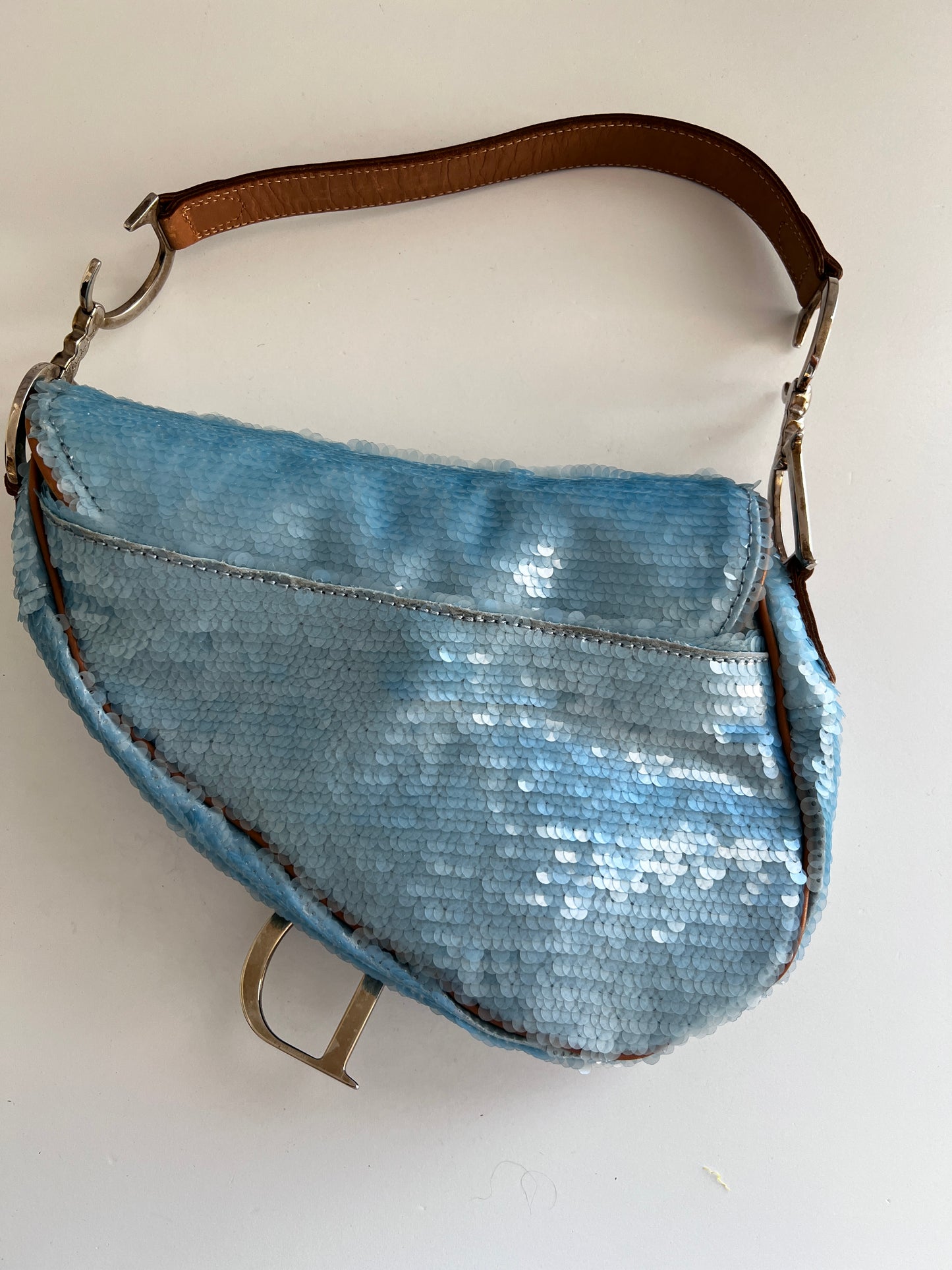 Vintage Dior baby blue sequin saddle bag