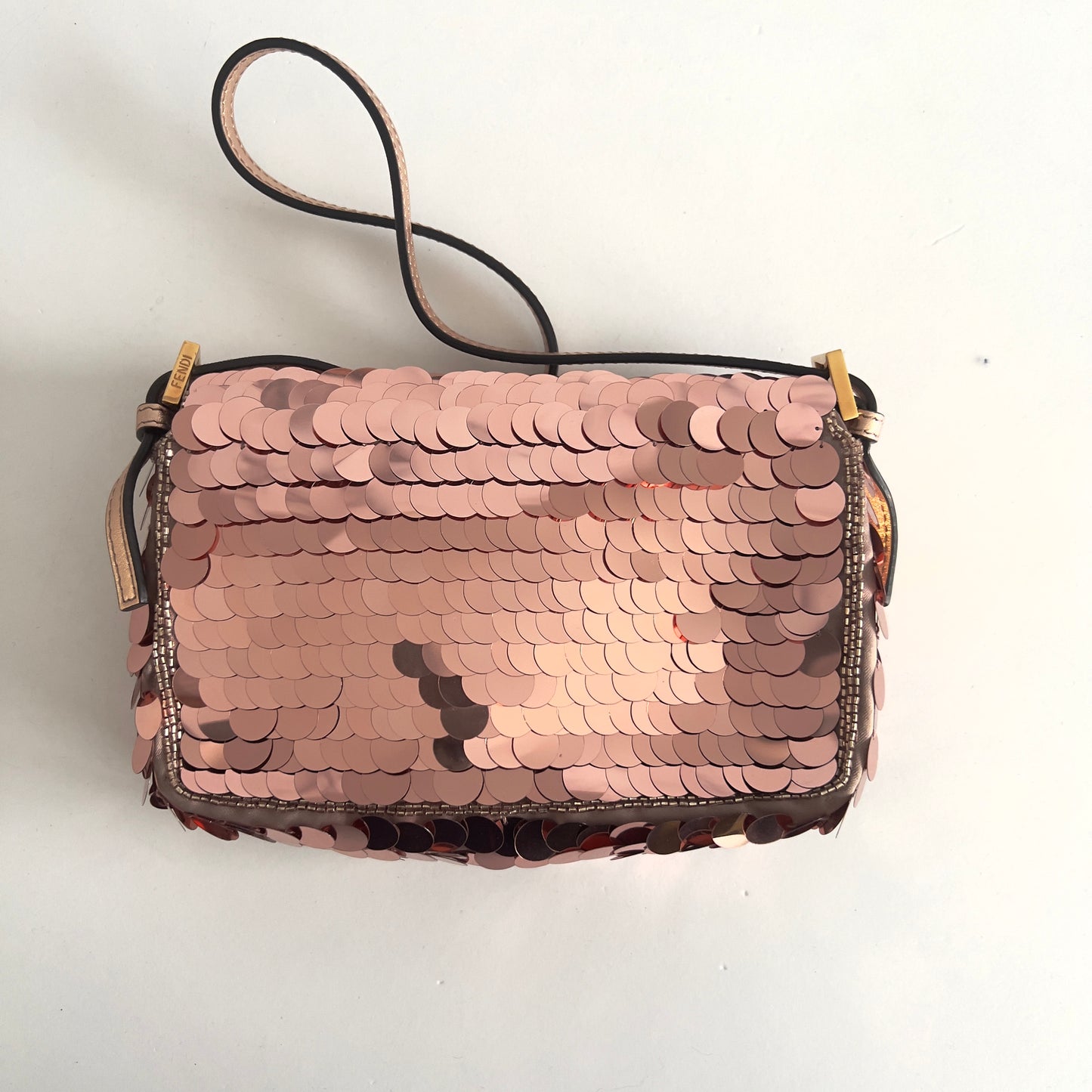 Fendi rose gold sequin mini baguette