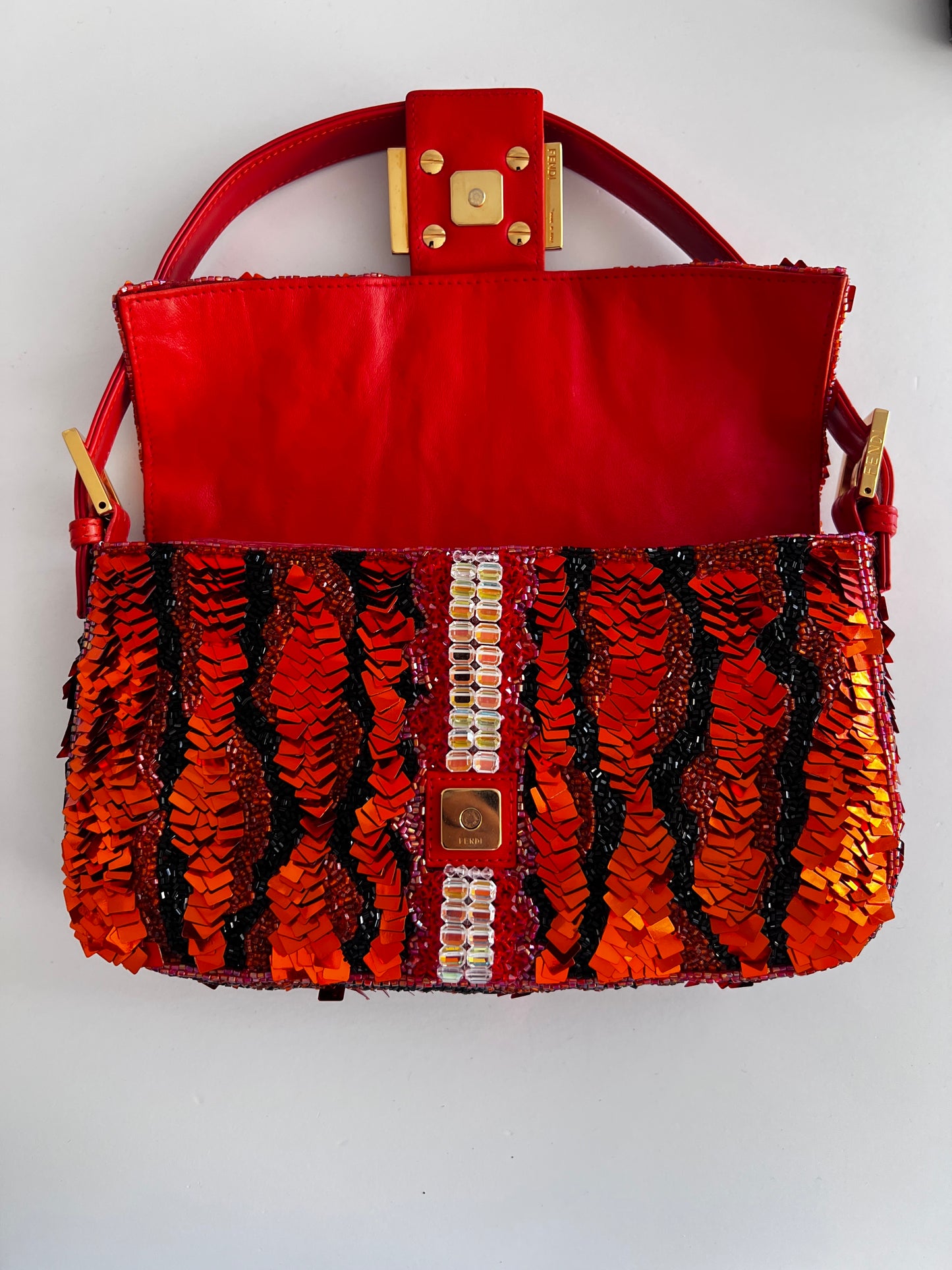 Rare!Vintage Fendi Orange sequin baguette