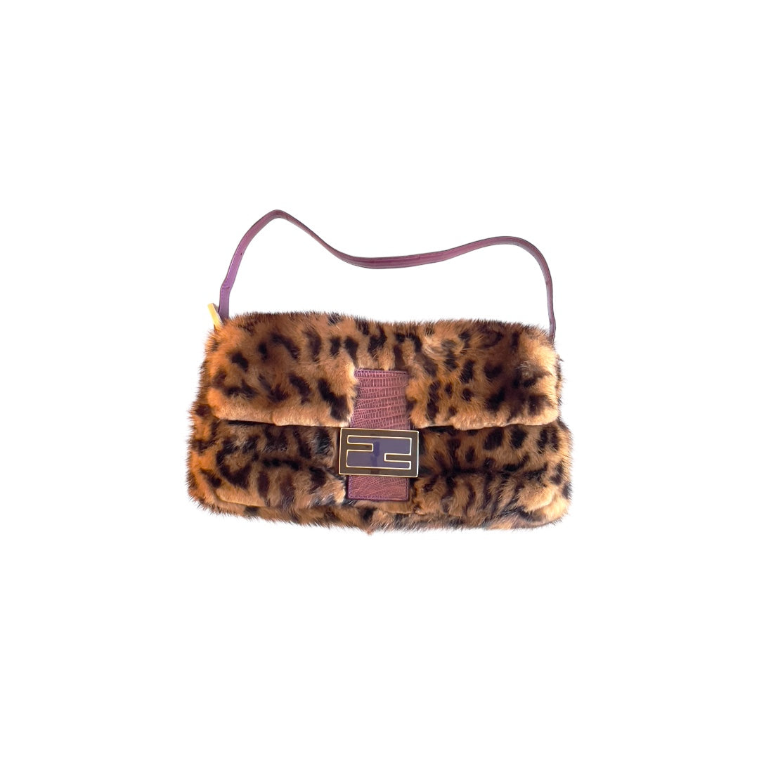 Vintage Fendi Cheetah Print Mink Fur Baguette