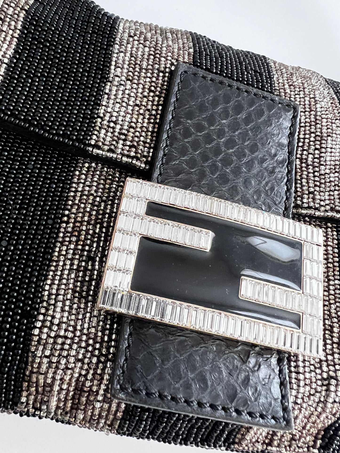 Pre-Owned Fendi full beaded stripe baguette