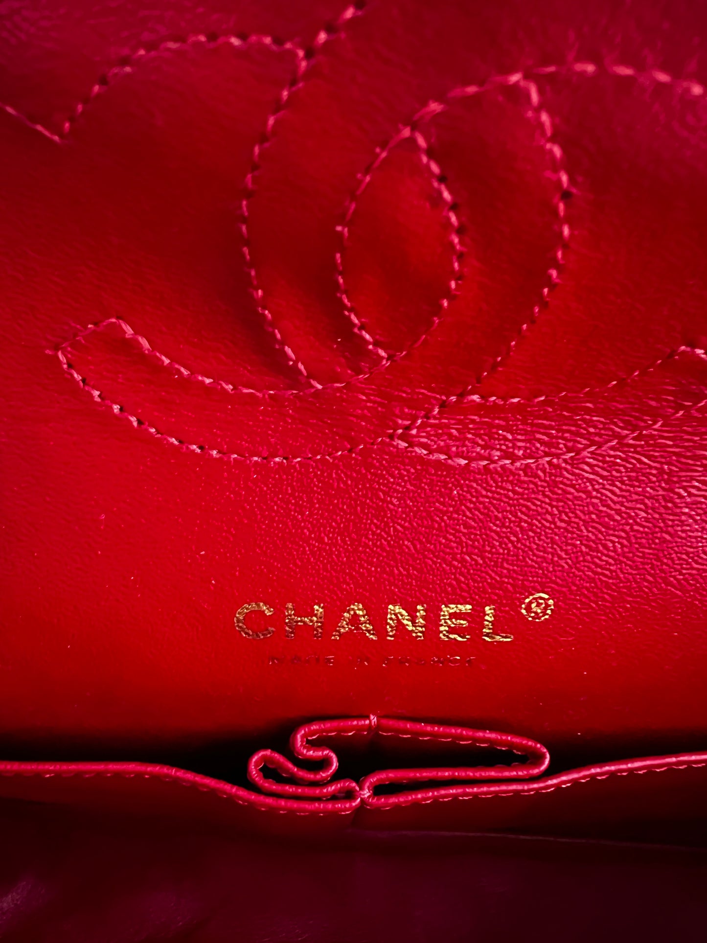 Chanel red velvet chain double flap tweed bag