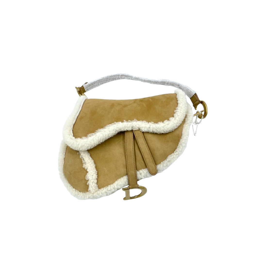 NWT!Dior caramel shearling saddle bag