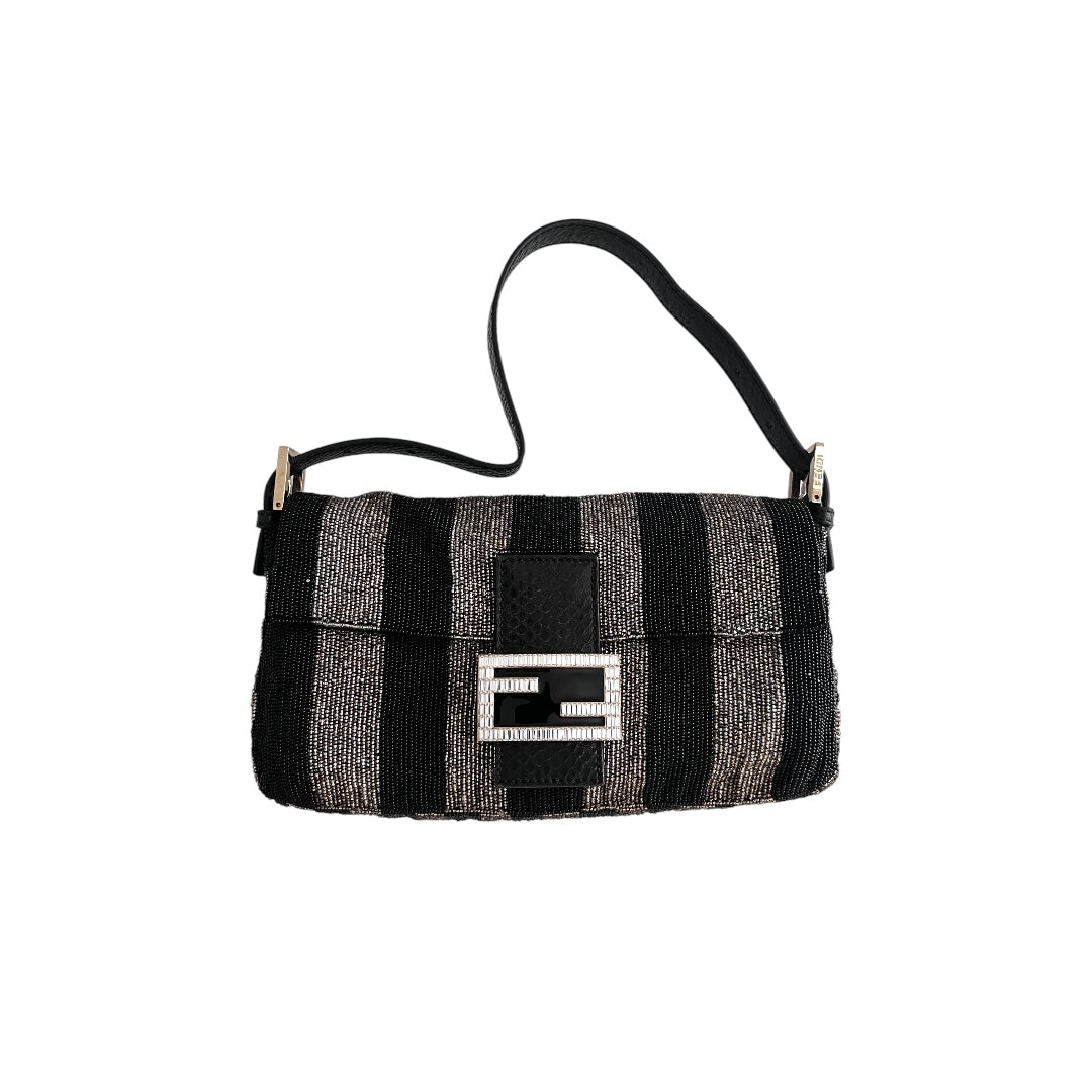 Pre-Owned Fendi full beaded stripe baguette