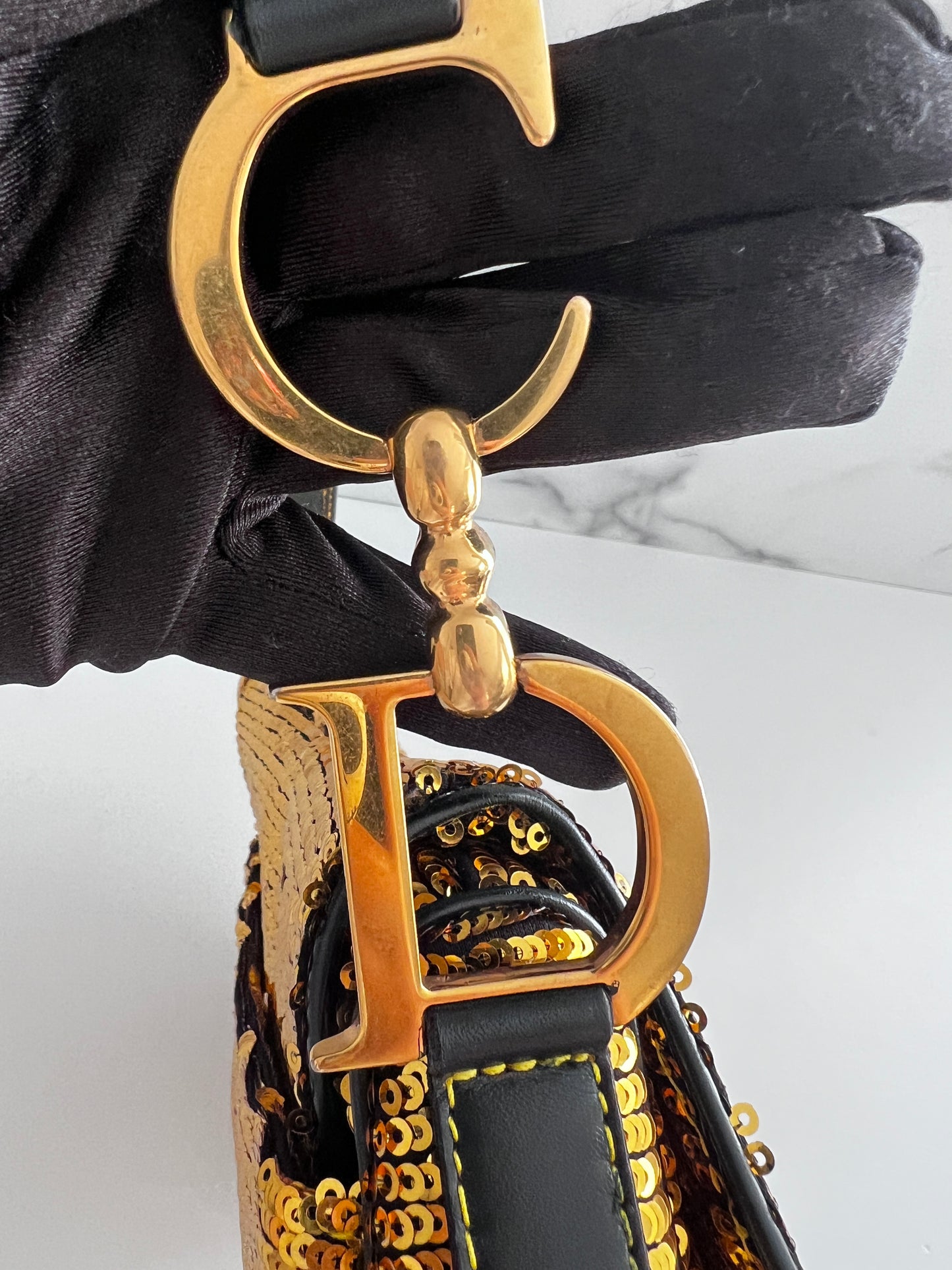 Vintage Dior gold sequin double saddle bag