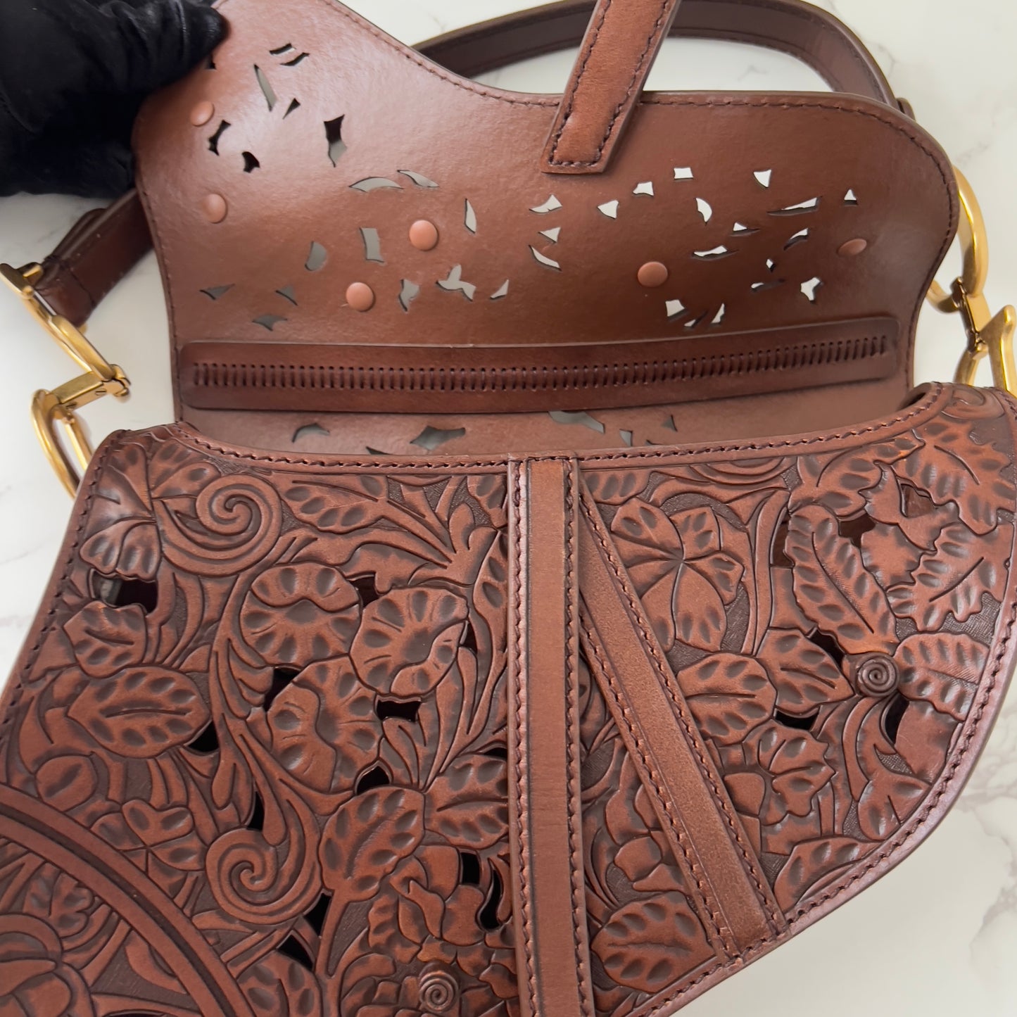 Dior Laser-Cut Floral Leather Saddle
