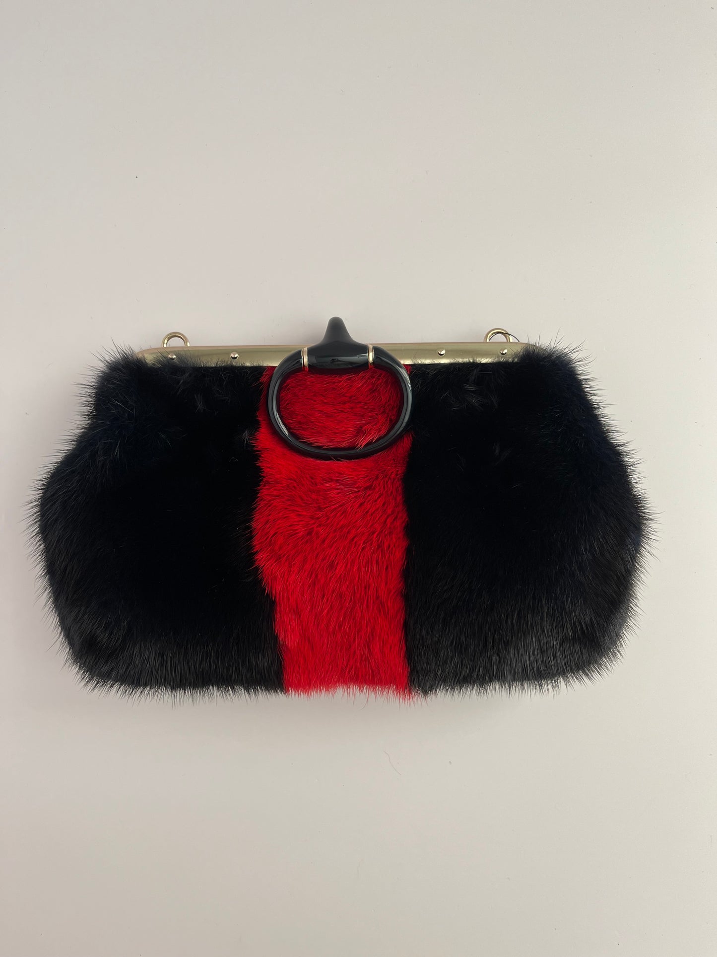 Gucci black and red stripes fur shoulder bag