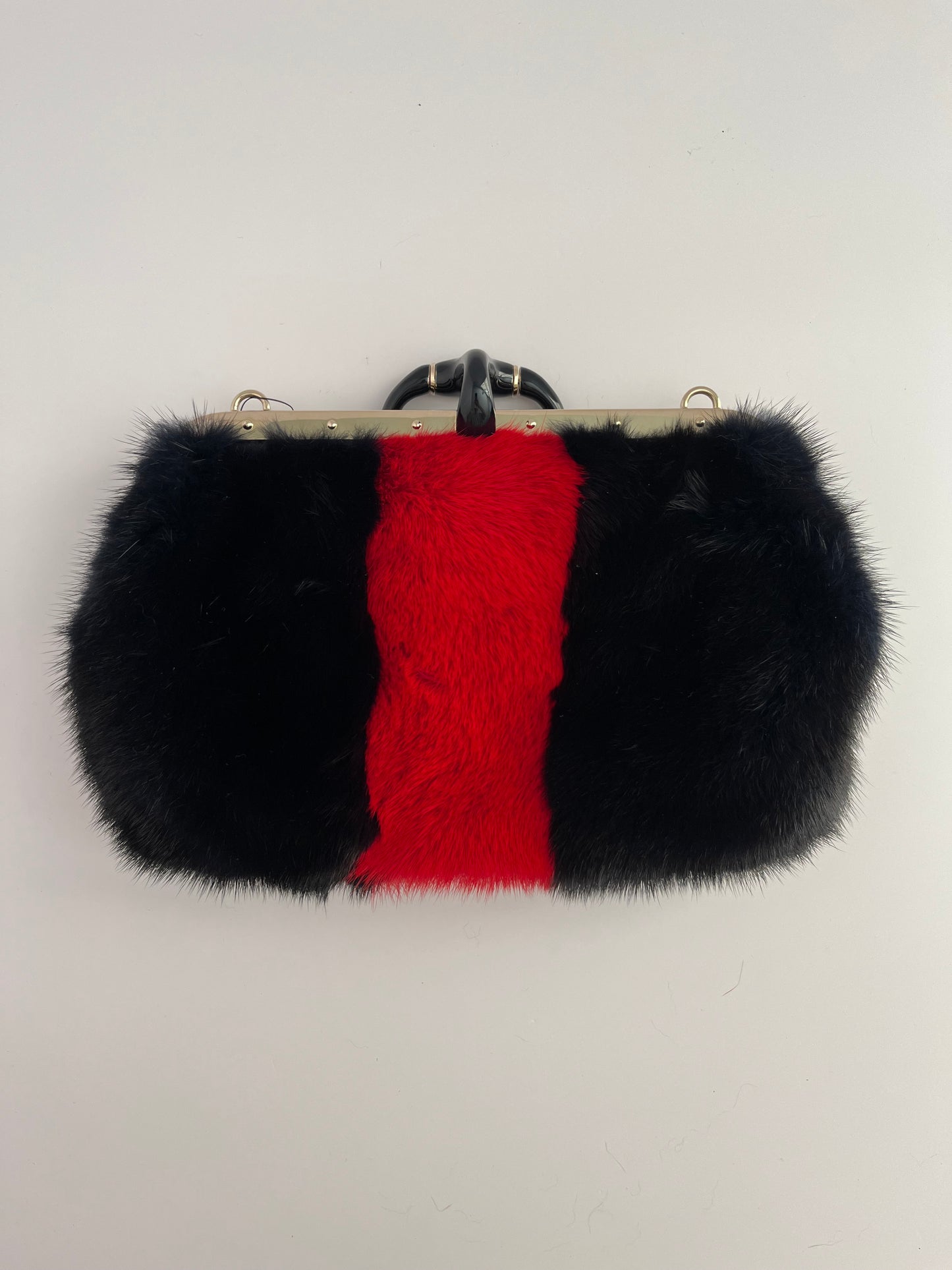 Gucci black and red stripes fur shoulder bag