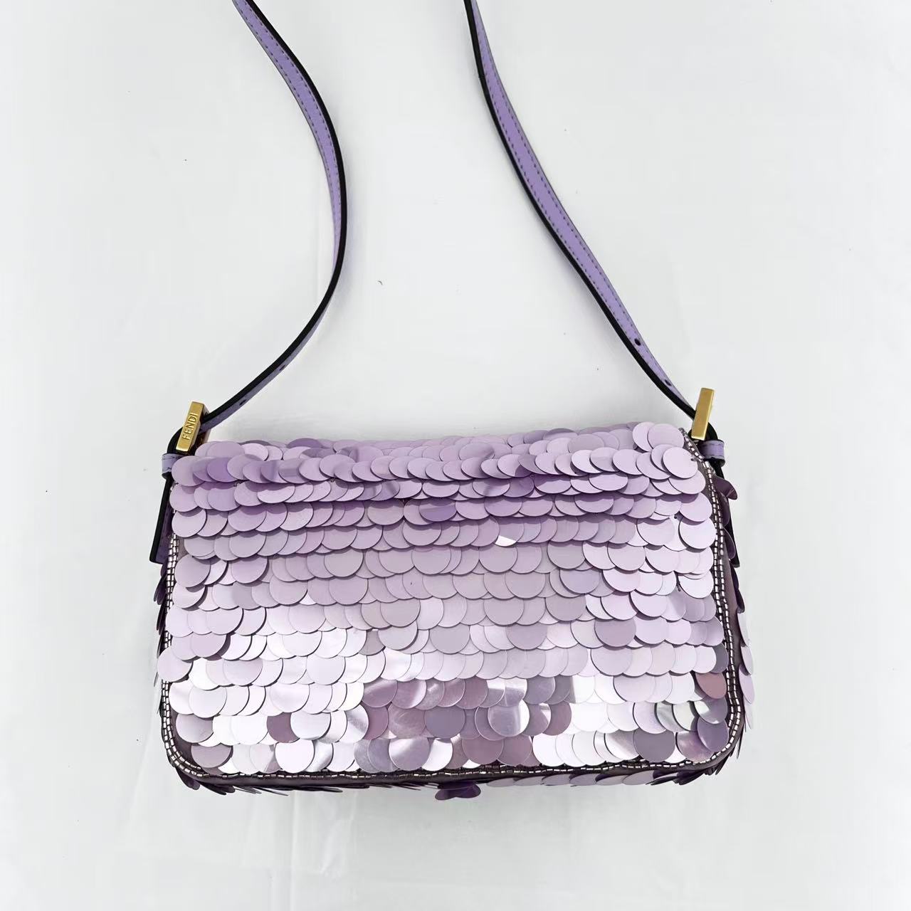 Fendi baguette mini purple sequin gold hardware shoulder bag