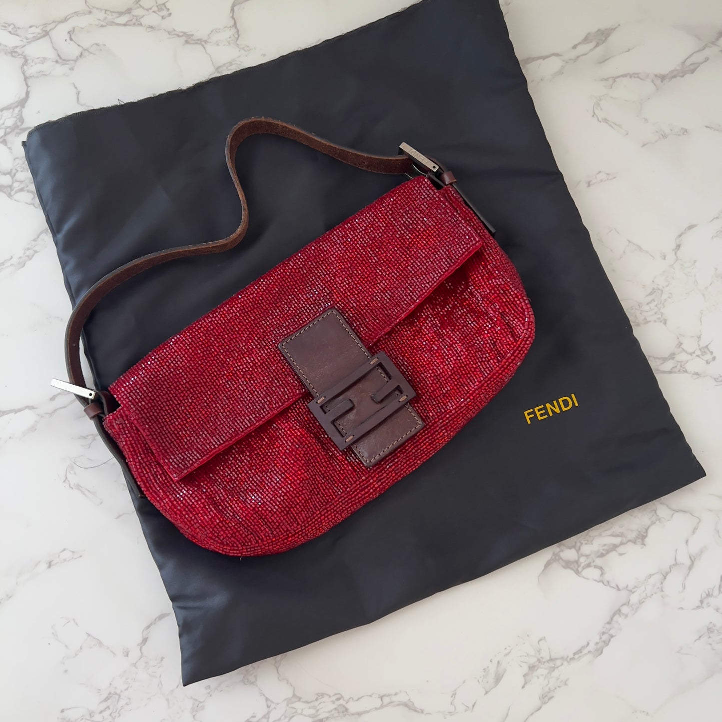 Vintage Fendi Red Beaded Baguette