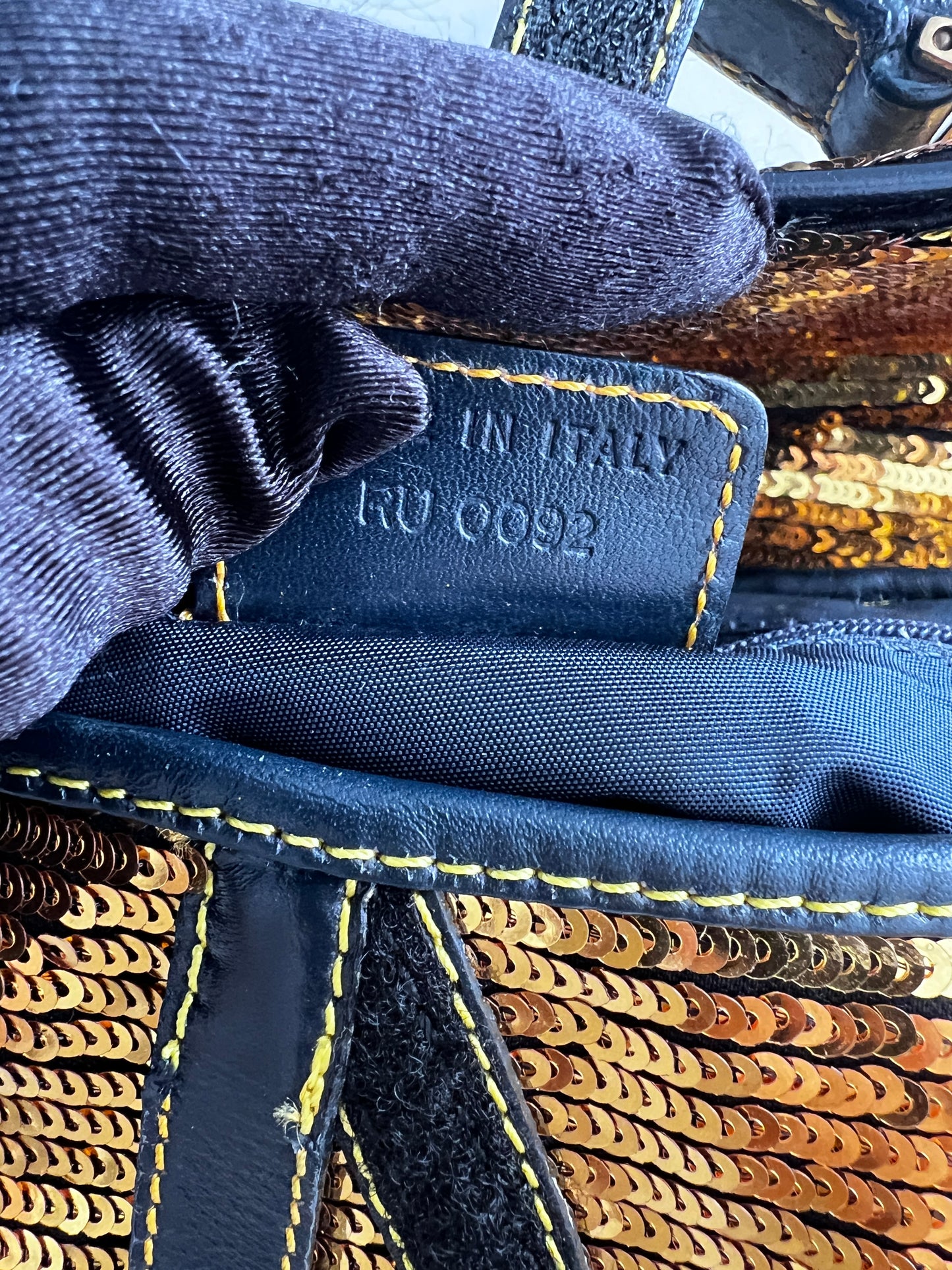 Vintage Dior gold sequin double saddle bag