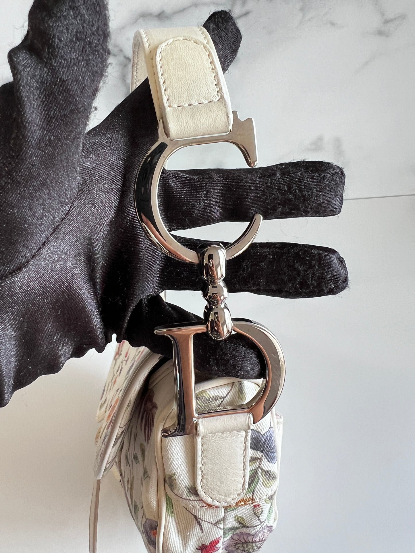 Dior limited edition white floral canva saddle bag