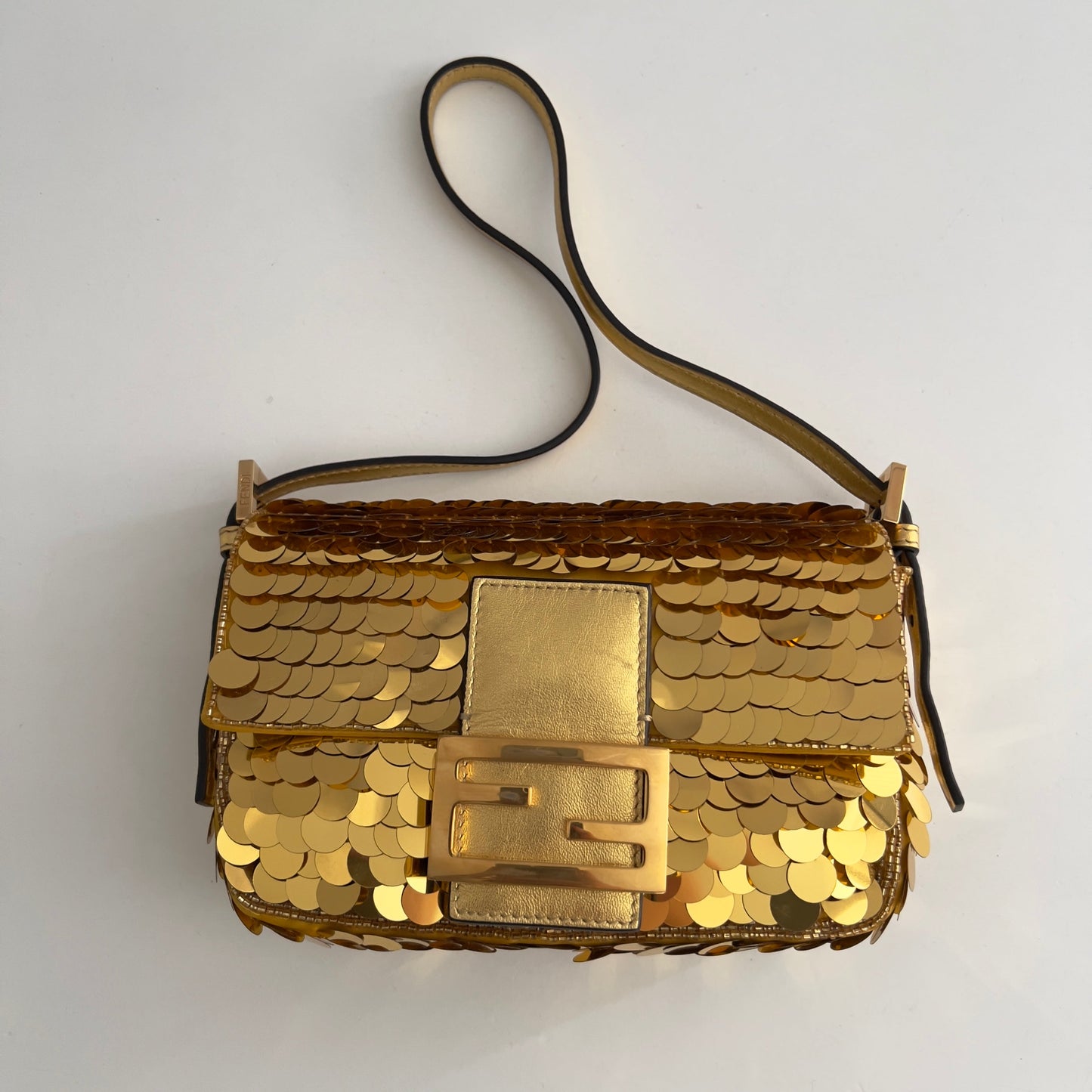 Fendi Mini Gold Sequin Baguette