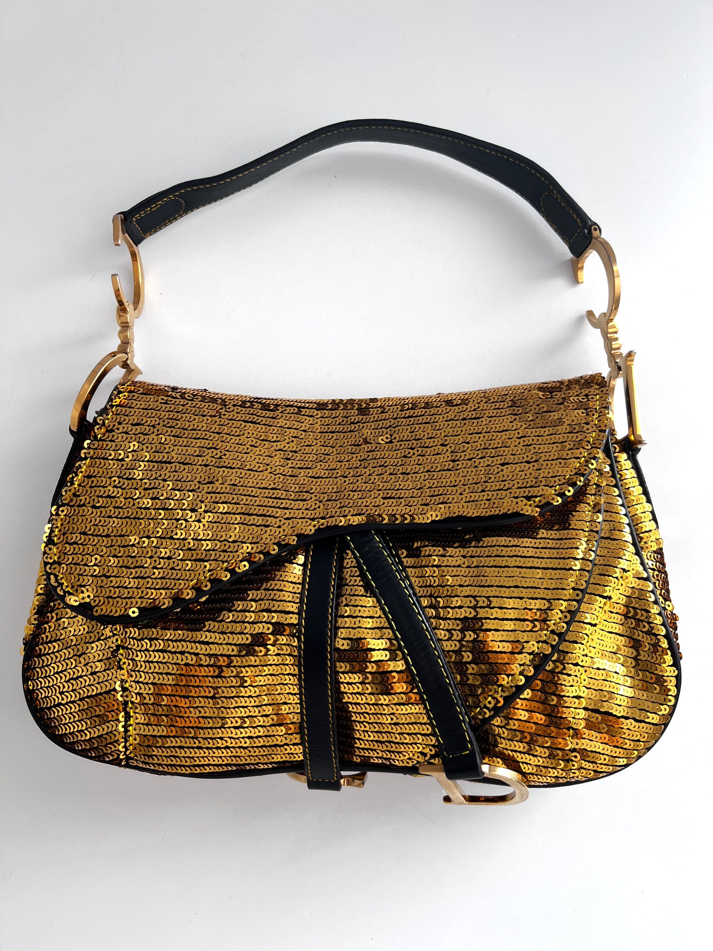 Vintage Dior gold sequin double saddle bag