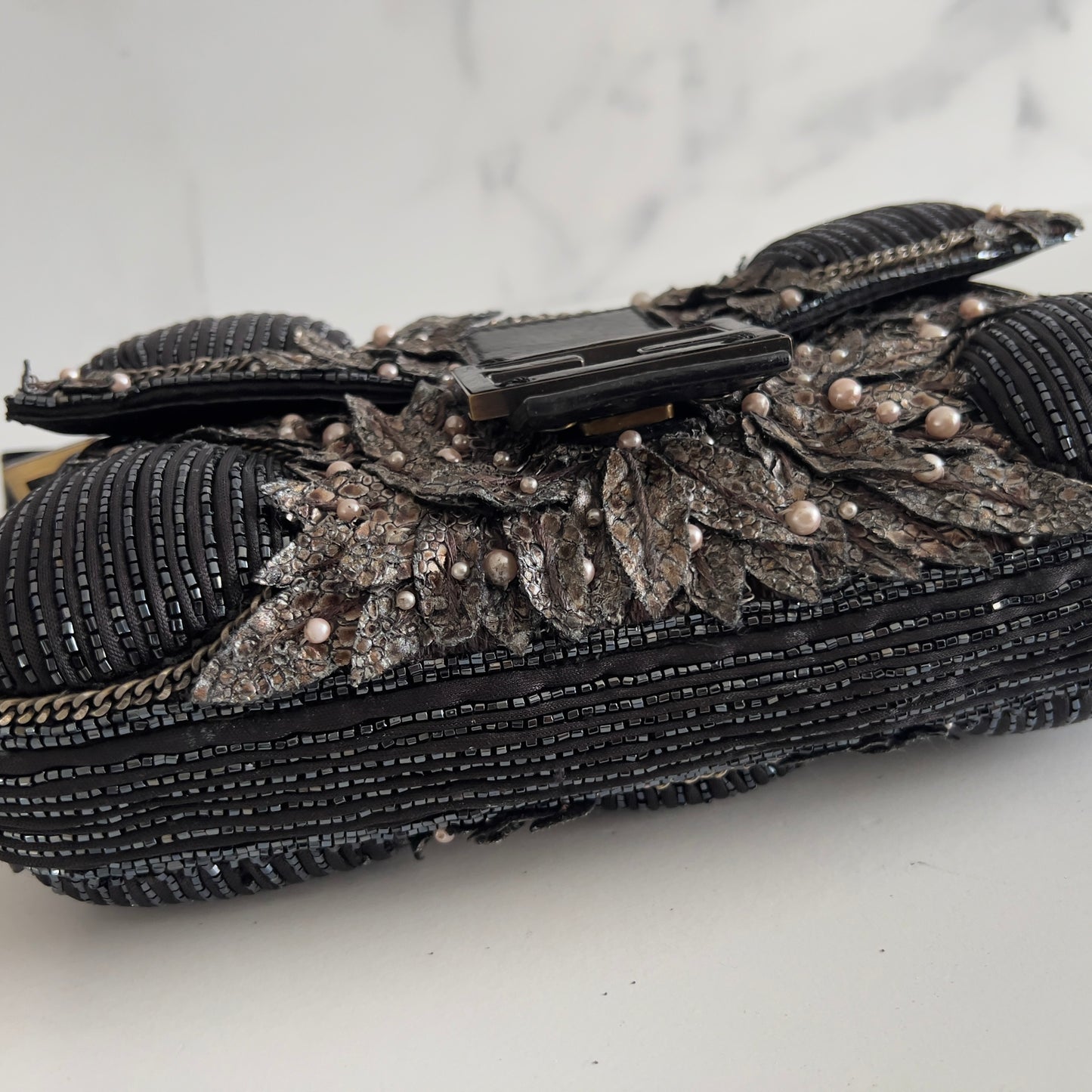 Vintage Fendi Deep Jungle Beaded Embroidery Baguette
