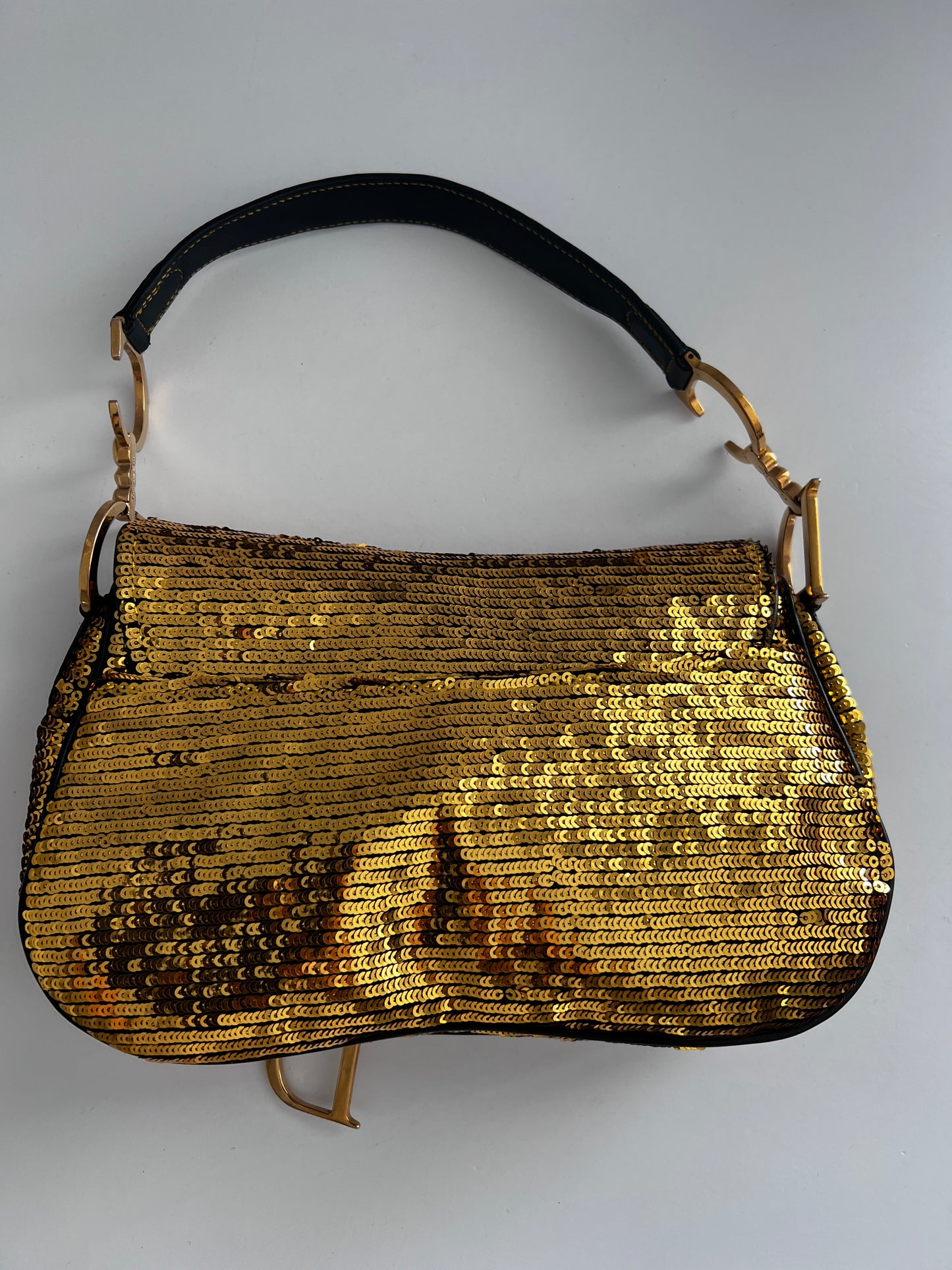Vintage Dior gold sequin double saddle bag