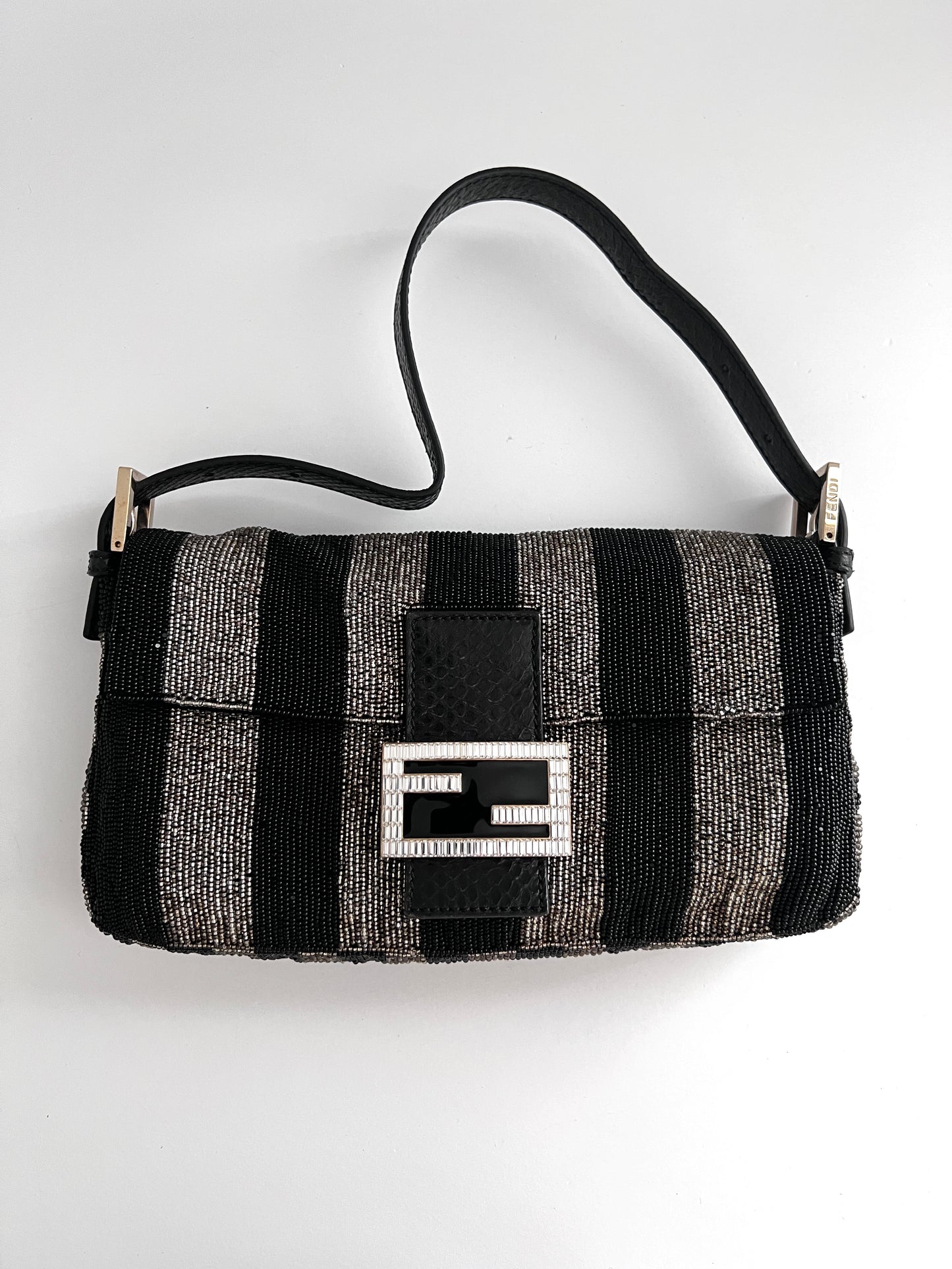 Pre-Owned Fendi full beaded stripe baguette