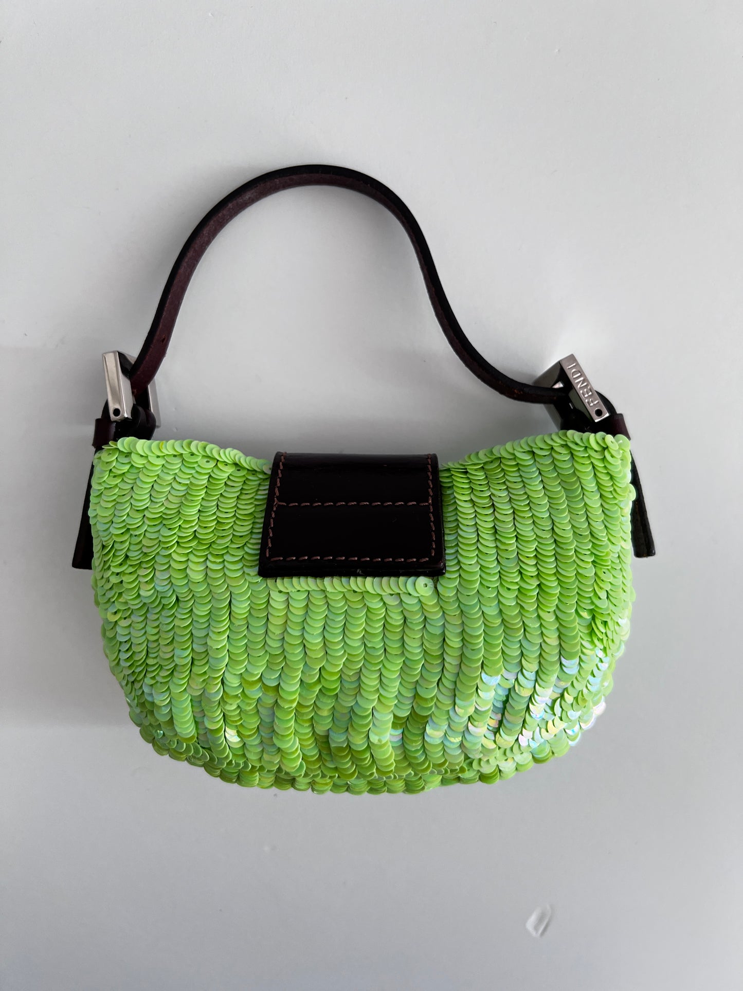 Vintage neon green small sequin croissant bag