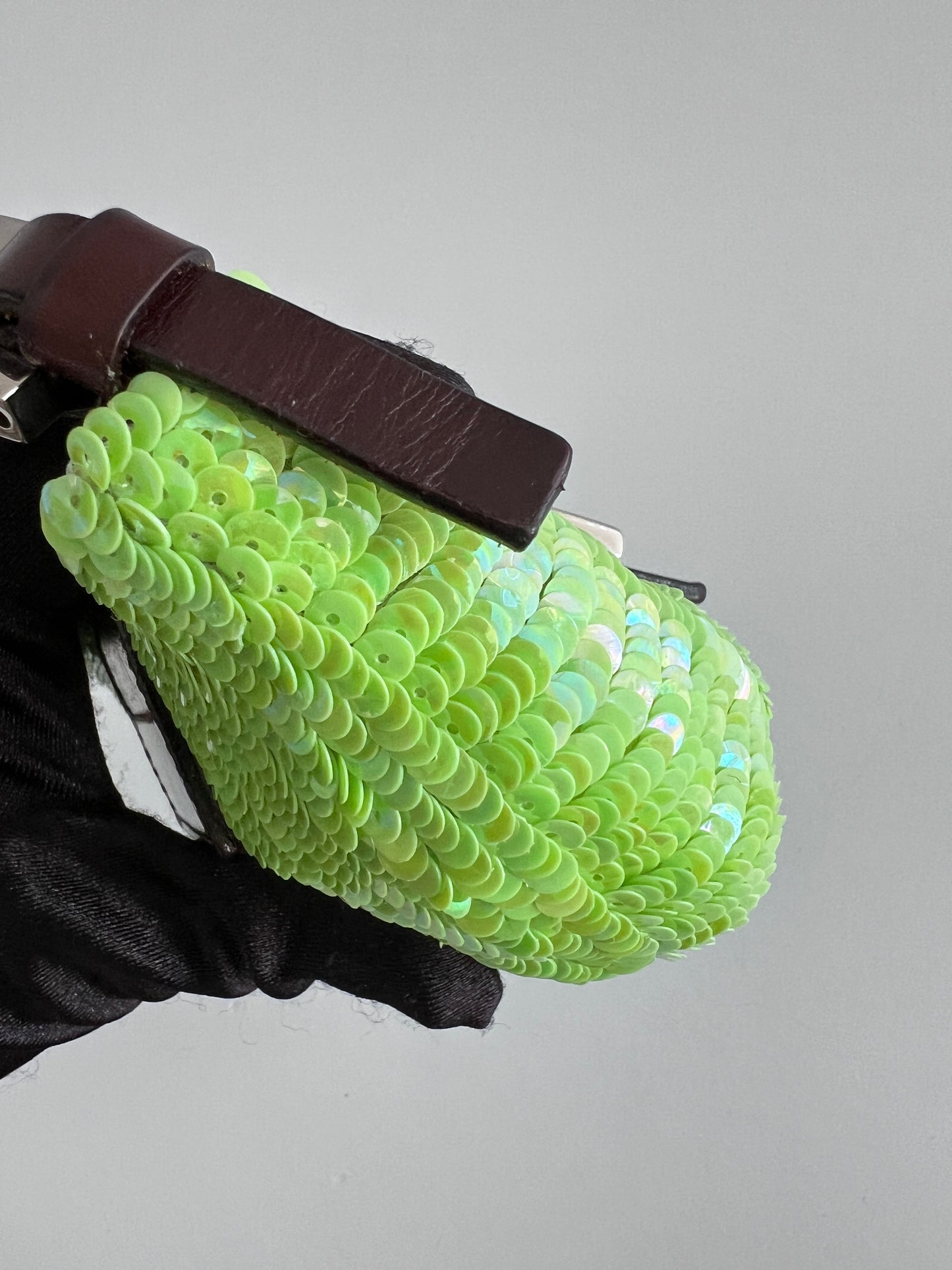 Vintage neon green small sequin croissant bag