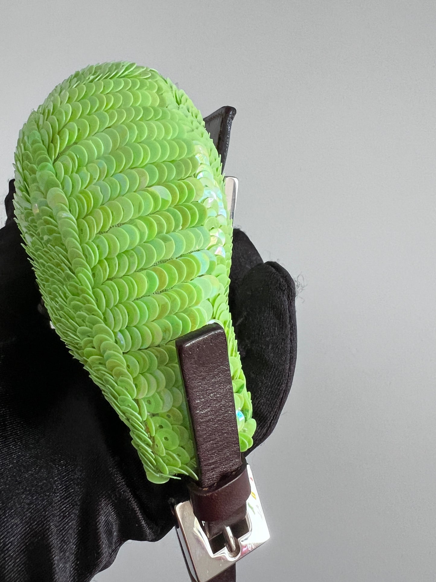 Vintage neon green small sequin croissant bag