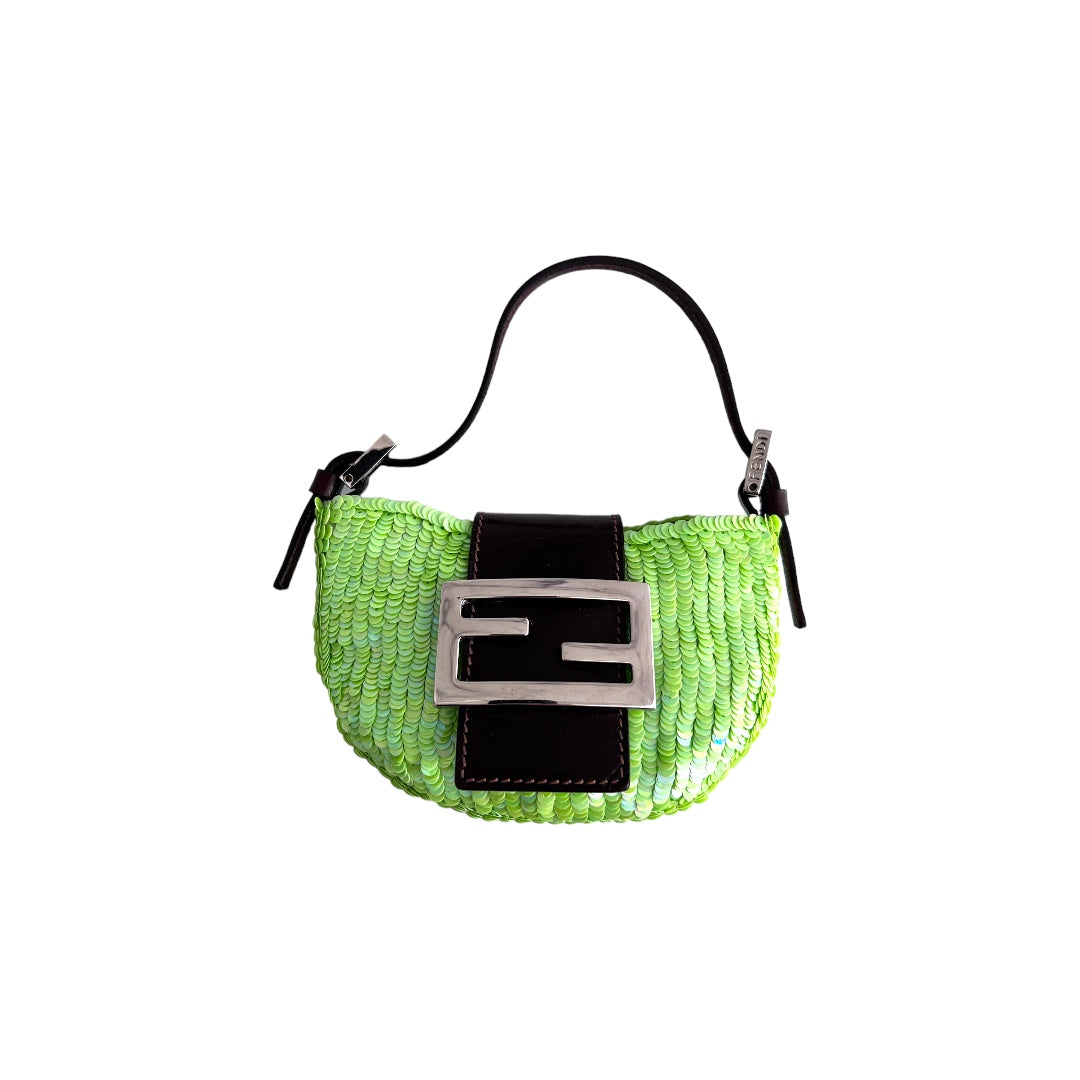 Vintage neon green small sequin croissant bag