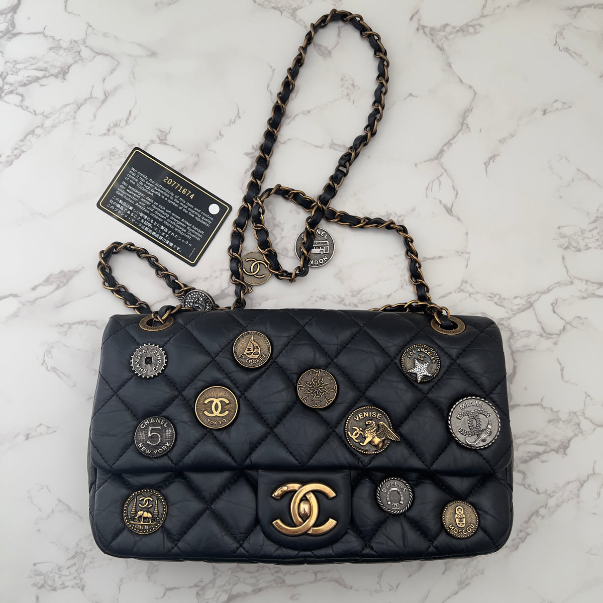 Chanel Vintage Black Quilted Leather Lucky Charms Medium Flap Bag